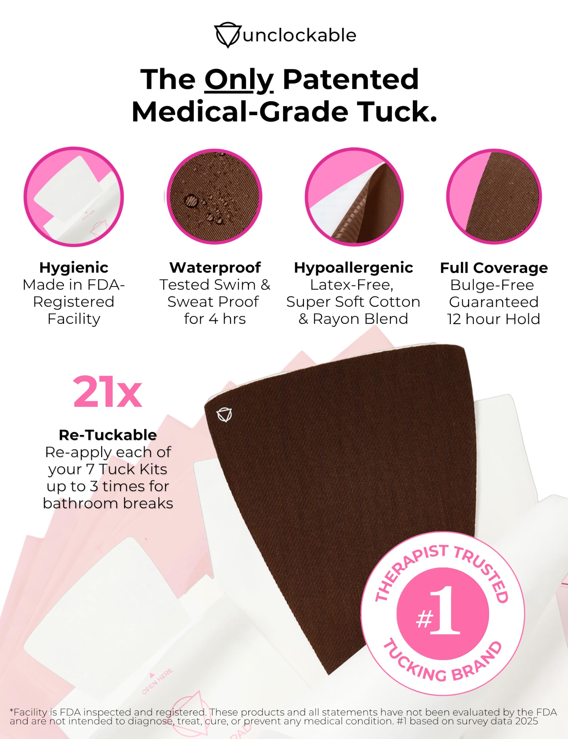 Unclockable Tuck Kit 2 - Cinta en T para transgénero, no binario, Drag Queens, transformismo, paquete de 7 unidades