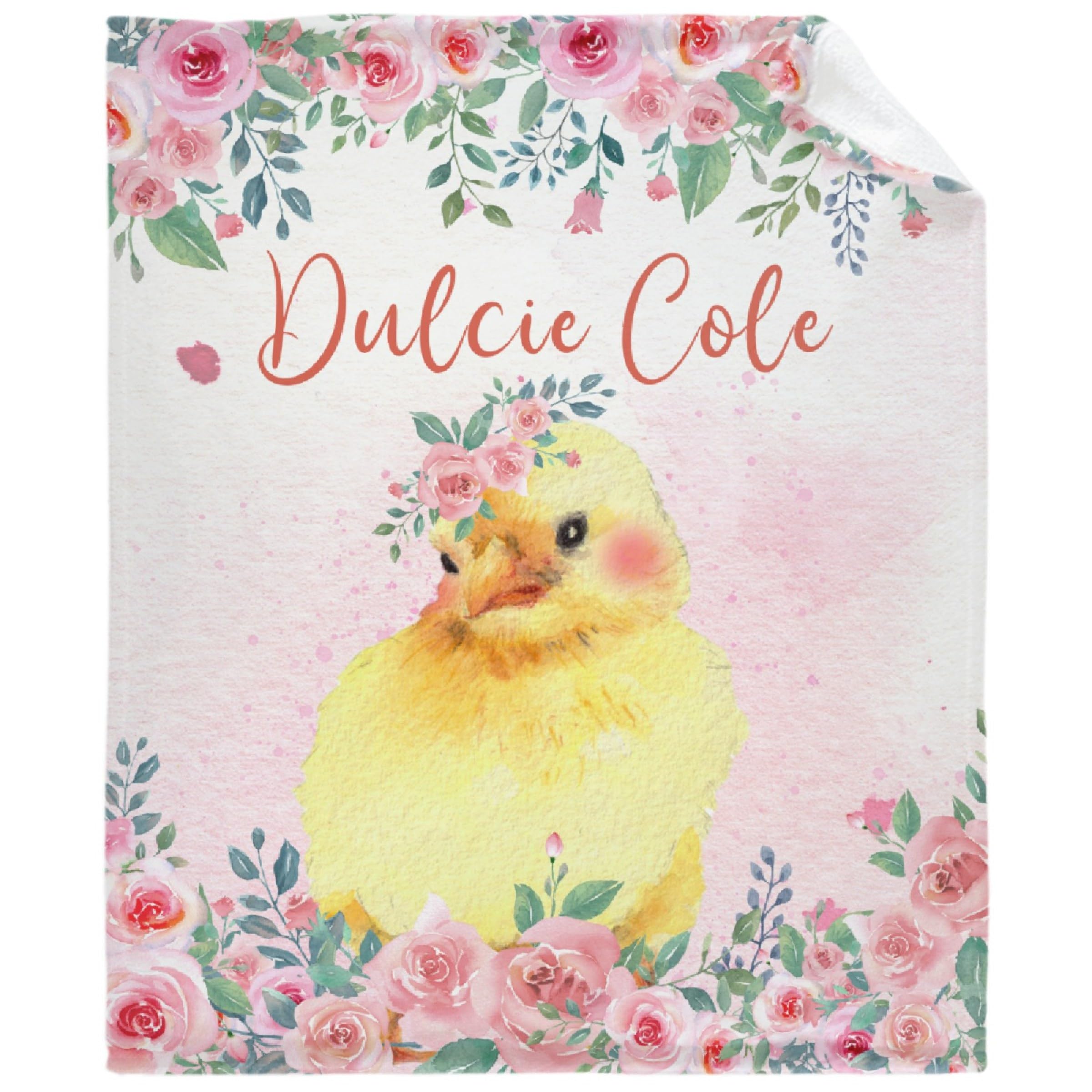 Personalized Floral Baby Chicken Blanket Custom Gifts Super Soft Lightweight Flannel Blankets Throw for Kids, Adult, Suitable for Couch, Sofa, Bed, Camping, Travel All Seasons 30