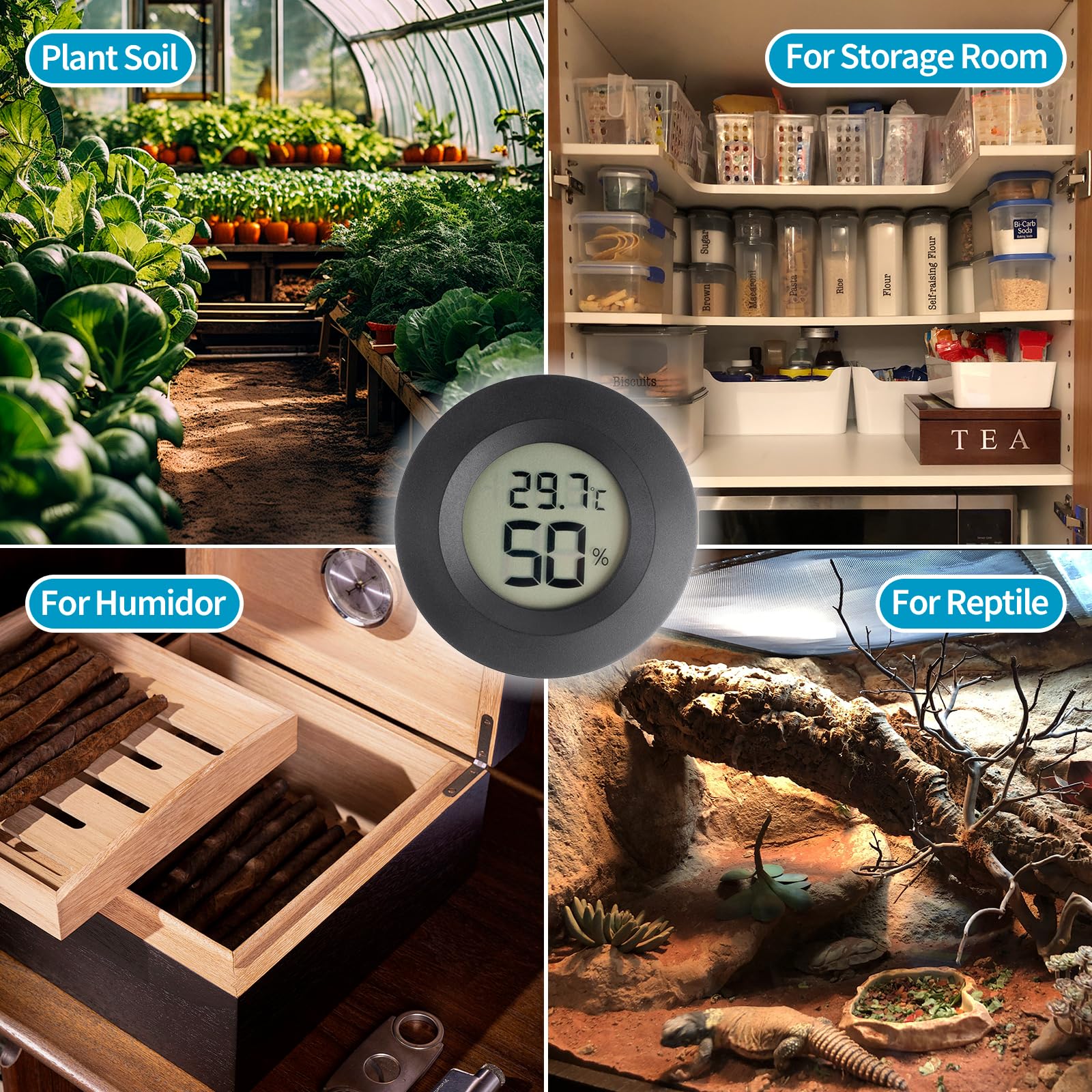 6 pièces mini hygromètre thermomètre, hygromètre numérique LCD, petit hygromètre d'intérieur appareil de mesure de la température, moniteur de température et d'humidité pour la maison, les reptiles