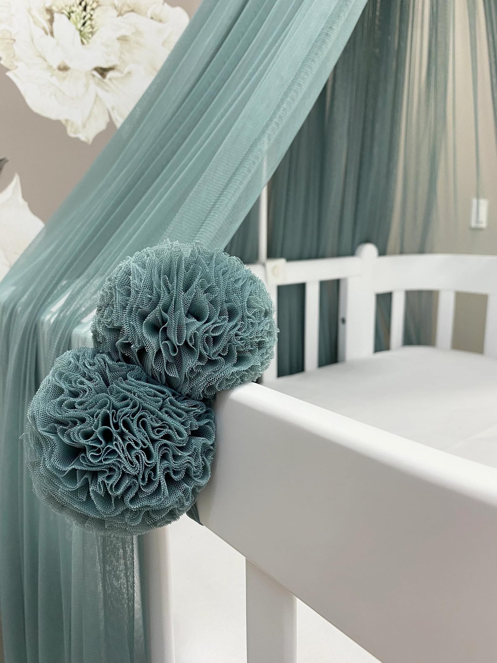 Tenda Baldacchino per lettino o culla cameretta dei bambini, Telo decoro tenda cameretta dei neonati, Tule zanzariera per letto in tule (Pine Green)
