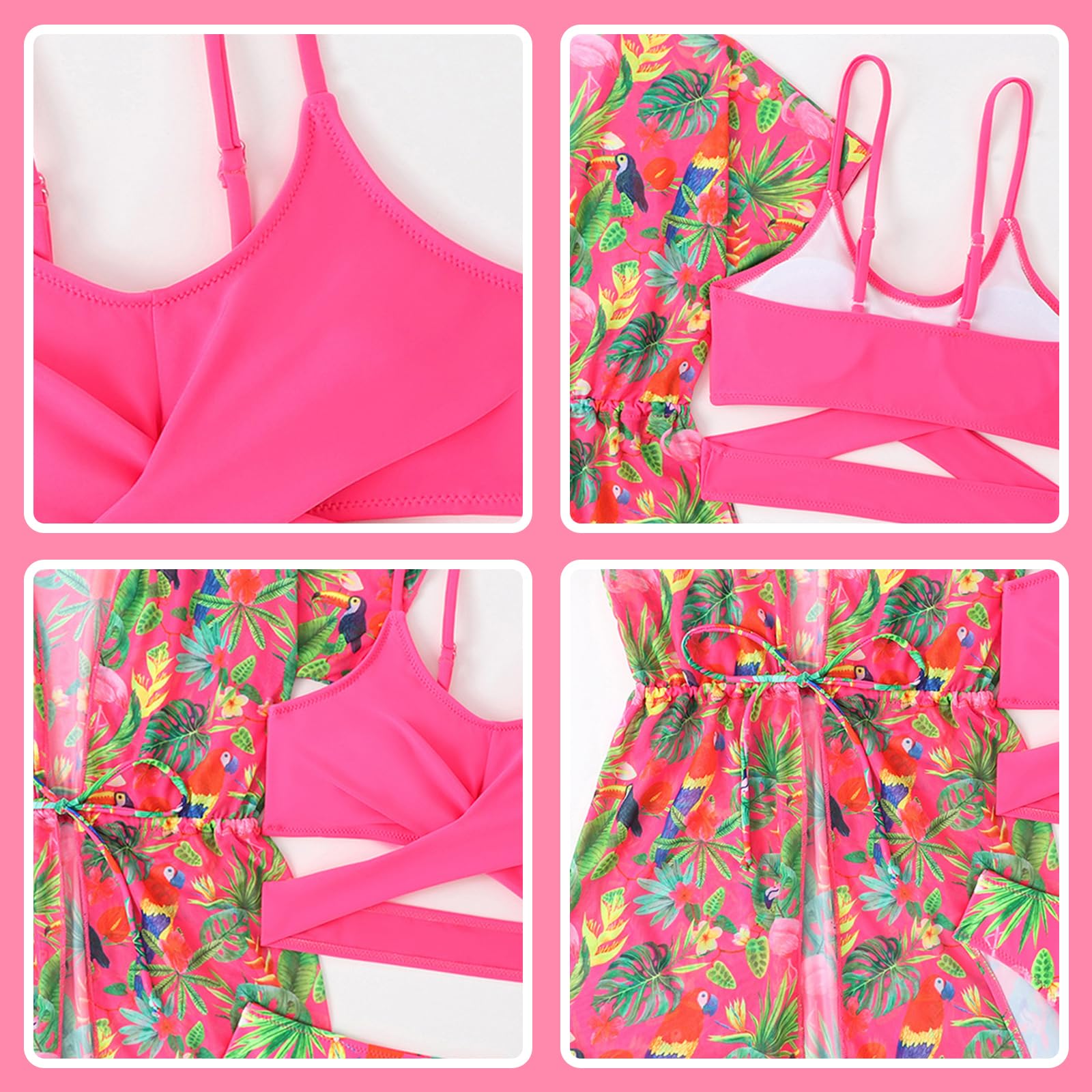 Comforso Dziewczęcy kostium kąpielowy, 3-częściowy, kostium kąpielowy dla dziewcząt, strój kąpielowy, zestaw tankini z powłoką i bikini, na plażę, basen, dla dzieci, dziewcząt, 20-30 kg