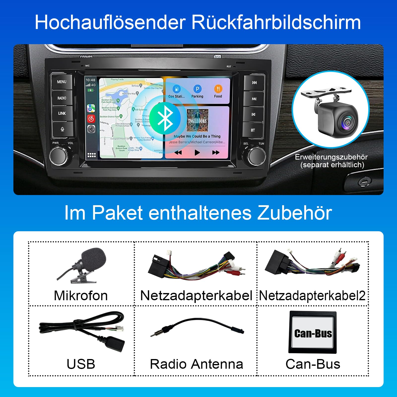 Autoradio für VW Touareg 2004-2011 Transporter T5 Multivan 2004-2009 Kompatibel Wireless Apple Carplay & Android Auto, 7 Zoll Radio mit Touchscreen/Bluetooth/FM/AM/USB/DSP/RDS/Mirror Link