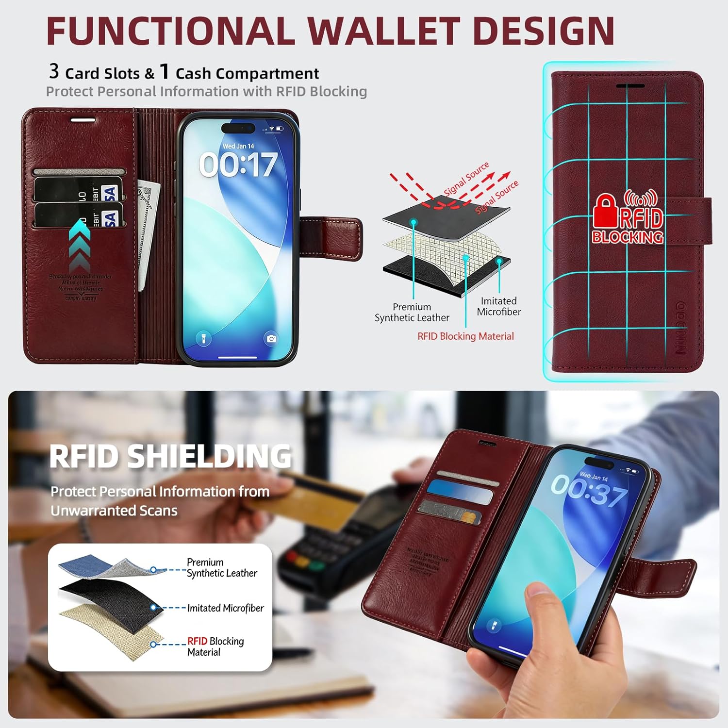 Magnetic for iPhone 17 Pro Wallet Case with Card Holder for Women and Men,RFID Blocking Credit Slots Detachable Leather Wallet Flip Folio Phone Cover for iPhone 17 Pro 6.3".Red