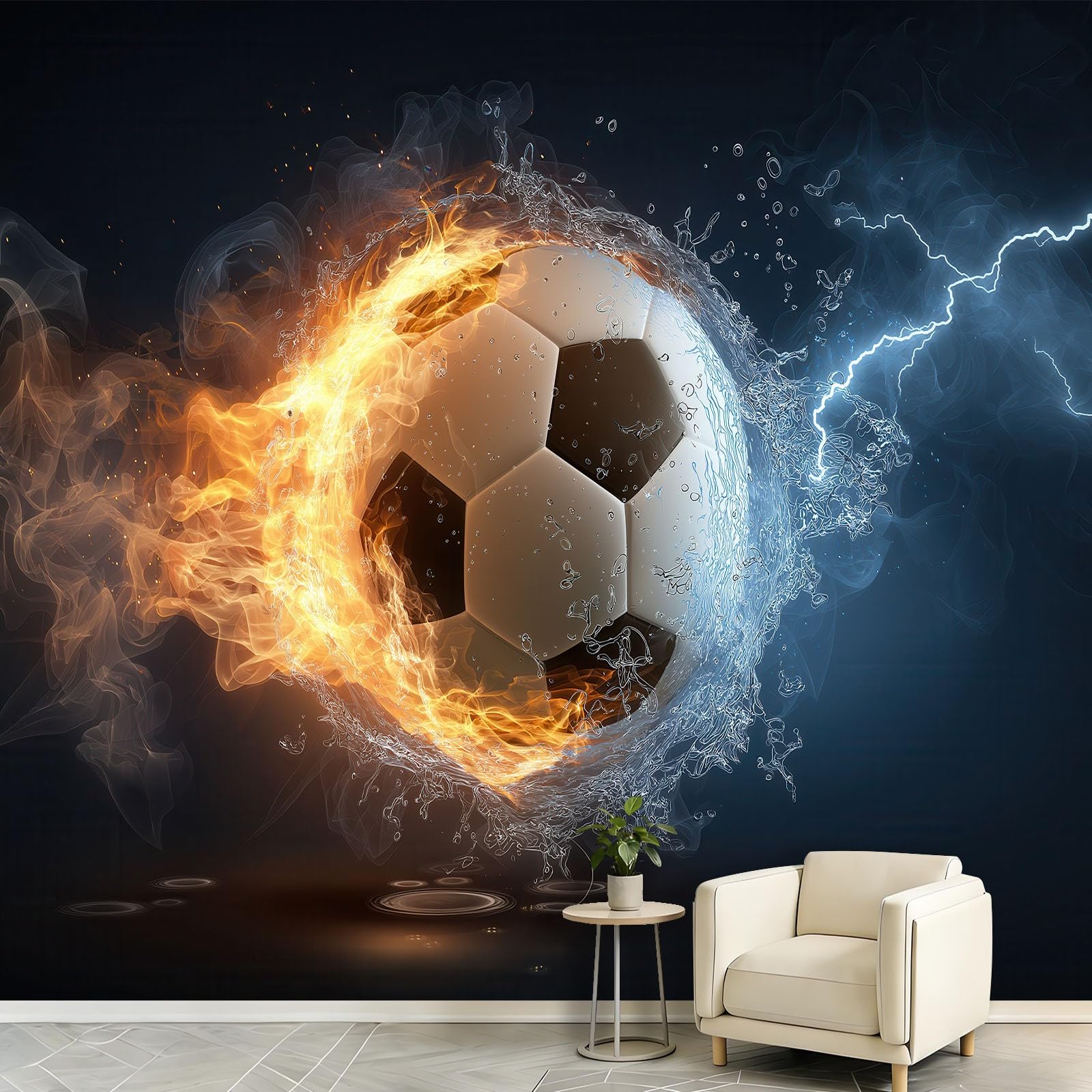 Carta da parati fotografica 3D in stile videogioco, 400 x 280 cm, adesivi da parete con fiamme di calcio, fulmini e spruzzi, per camera da letto, soggiorno, ufficio, casa, sfondo decorativo
