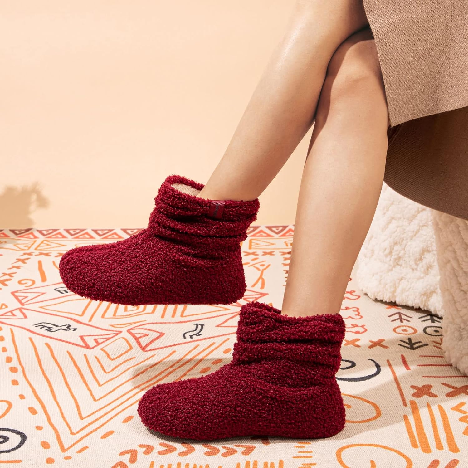 LongBay Women’s Warm Curly Fur Bootie Slippers Comfy Plush Fleece Boots Memory Foam House Shoes - Image 2