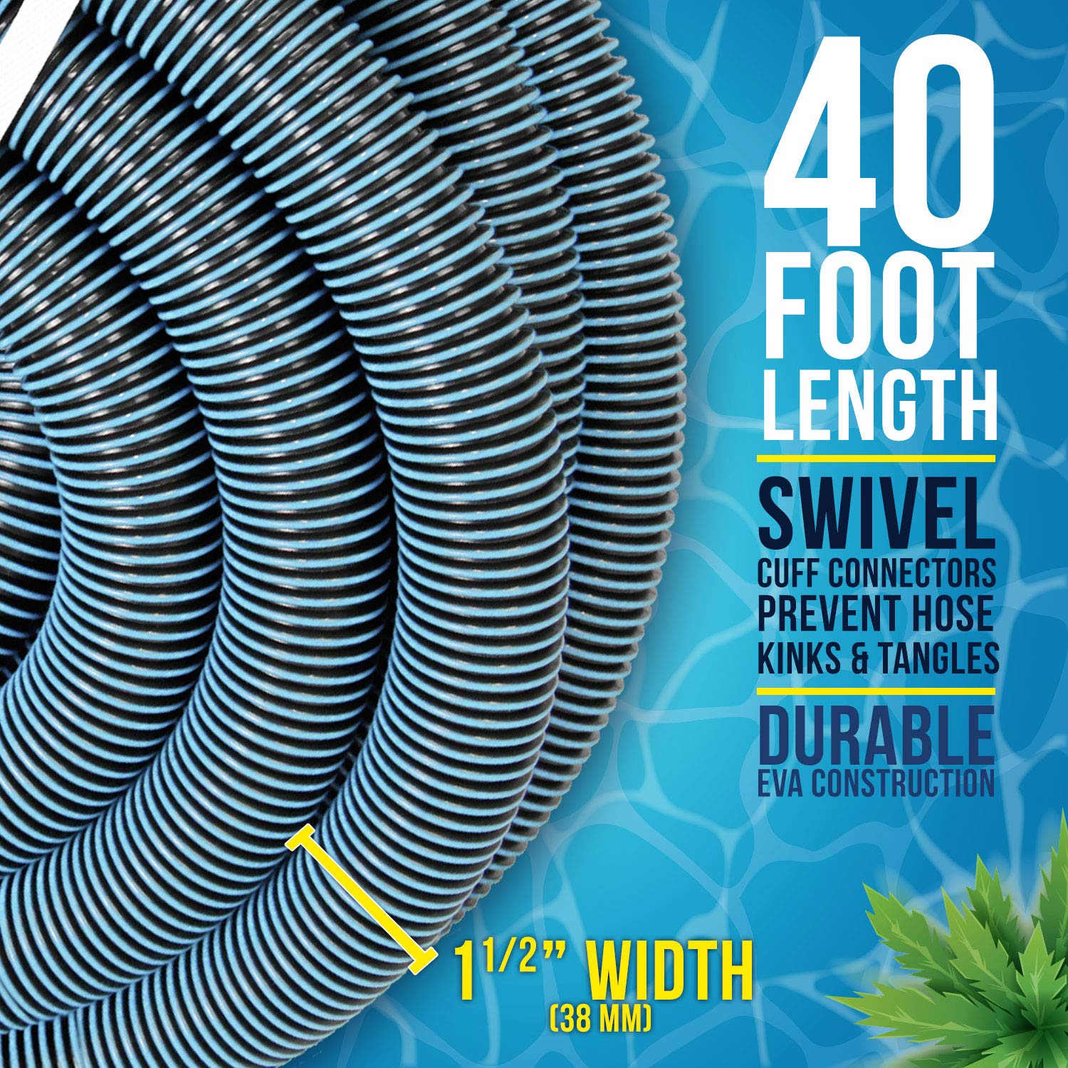 U.S. Pool Supply Tubo di aspirazione per piscina, 2,5-1,3 cm x 1,2 m, professionale, resistente, per interni, a spirale, con polsino girevole anti-piegamento, da collegare a teste di aspirazione