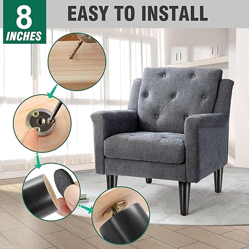 Miniatura 5 de Patas de madera de goma negra para muebles de 8 pulgadas, patas rectas de madera cónicas de mediados de siglo, patas de sofá UNC de 516 pulgadas,