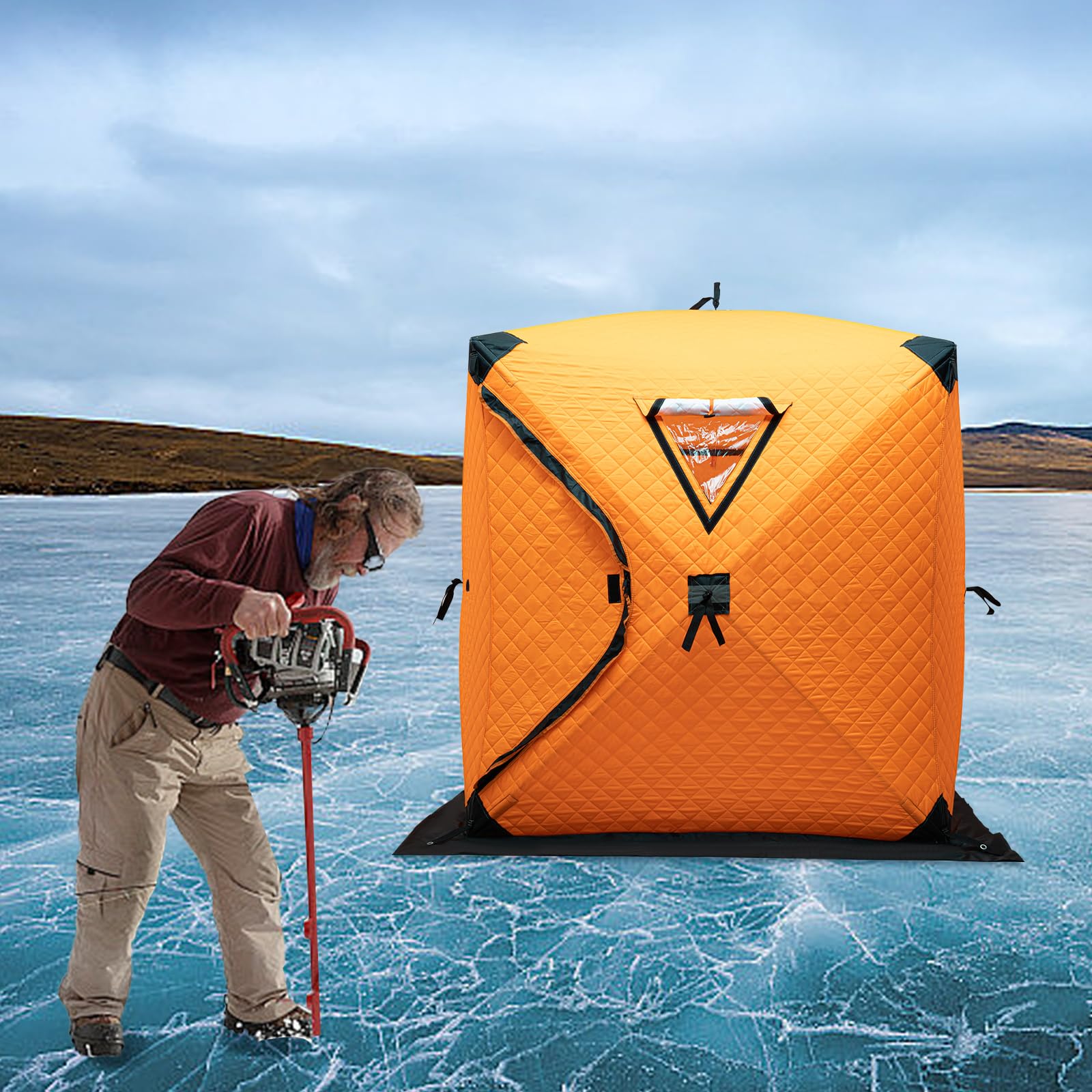 Tragbares Pop-up-EIS-Angelzelt, Tragbares Eisangelzelt, Freistehend Eisangelzelt – Mit 210D-Oxford-Gewebe & 3-Lagiger Stoffkonstruktion, Inkl. Ankern, Seilen & Tragetasche