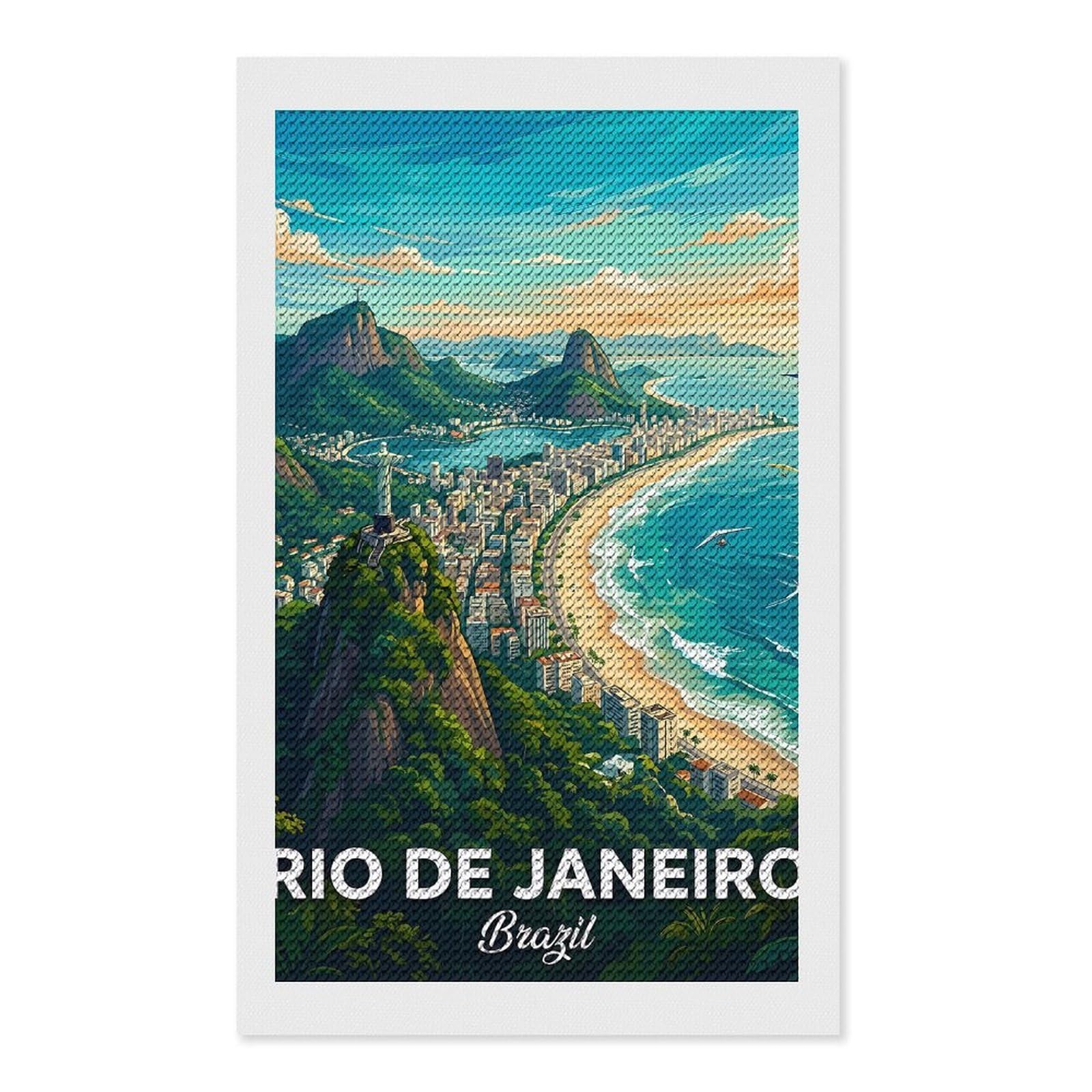 Junmoney Rio De Janeiro Cityscape with Christ The Redeemer Diamond Art Canvas 12"x20", for Adults, Printed Canvas, Home Wall Decor, Gift Idea, Mindful Craft Activity