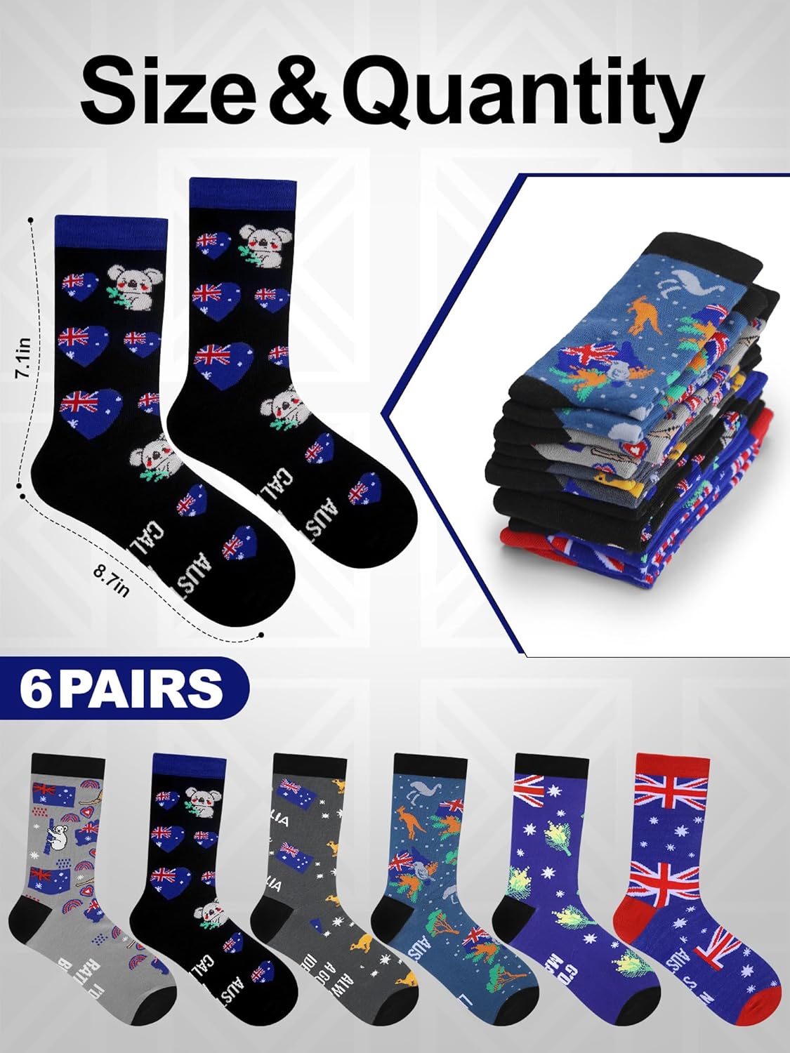 6 Pairs Novelty Italy Australian Flag Crew Socks for Men Traveler Souvenirs City Travel Gifts for Holiday Birthday - Image 3