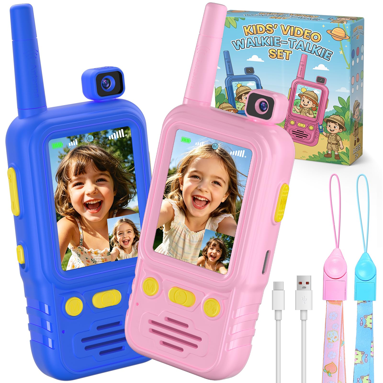 Dr. RiaoRiao Walkie Talkies for Kids, Walkie Talkies kids 180° Rotatable Lens 3 4 5 6 7 8 9 10 11 12 Year Old Girl Gifts Ideal Toys for Indoor Outdoor Play