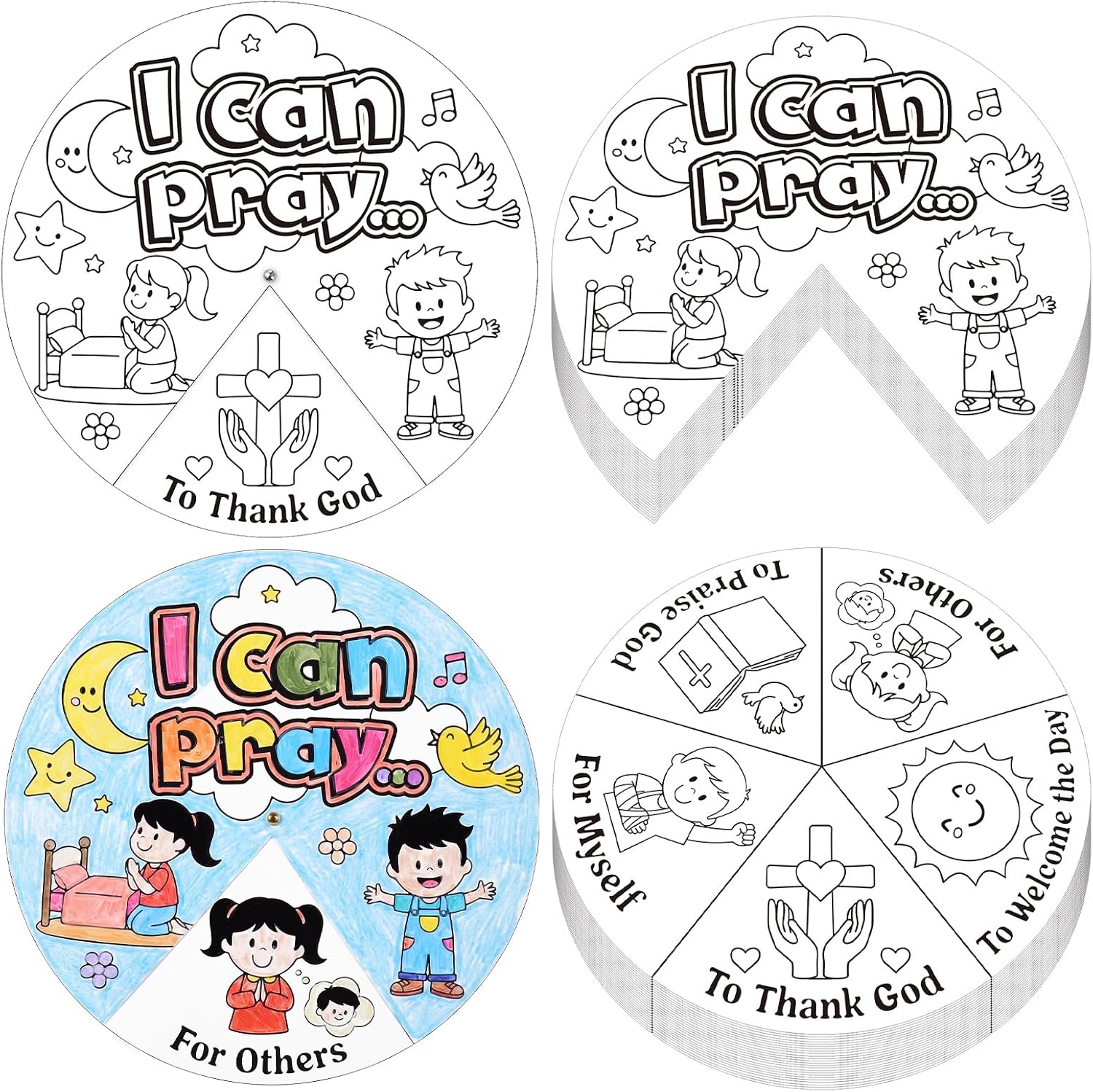 Glenmal 24 Pack 9" Color Your Own When Can I Pray Cardstock Wheels Craft Kits DIY Activity for Learning Creativity Make Your Own Prayer Jesus Coloring Wheel Cards Sunday School DIY Art Activities Gift