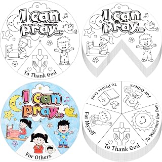 Glenmal 24 Pack 9" Color Your Own When Can I Pray Cardstock Wheels Craft Kits DIY Activity for Learning Creativity Make Your Own Prayer Jesus Coloring Wheel Cards Sunday School DIY Art Activities Gift