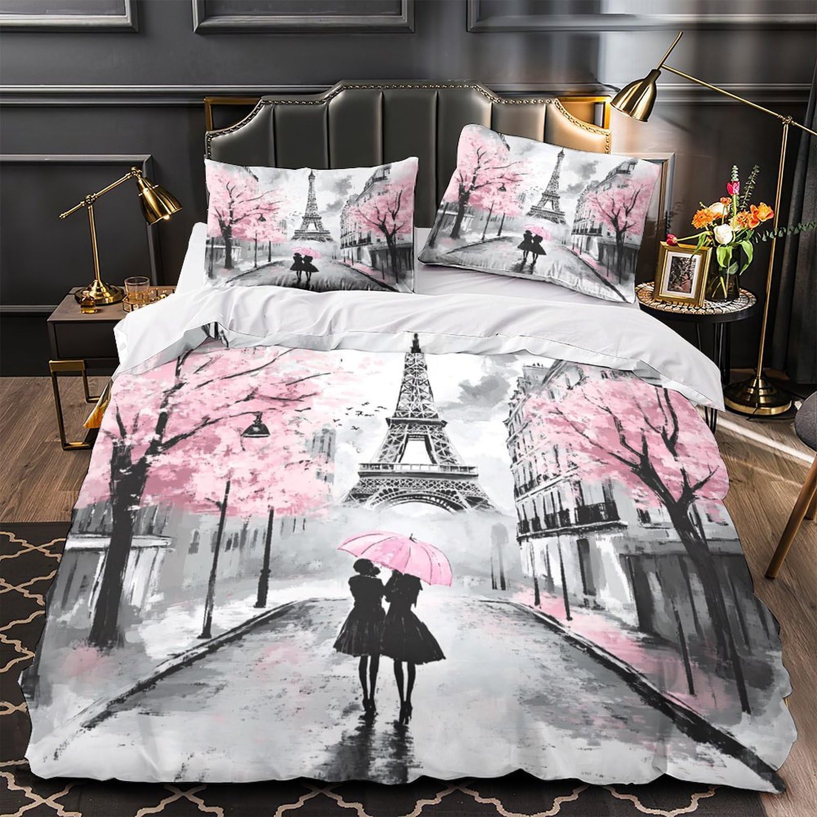 Housse de couette Paris 3D pour chambre d'ado style romantique