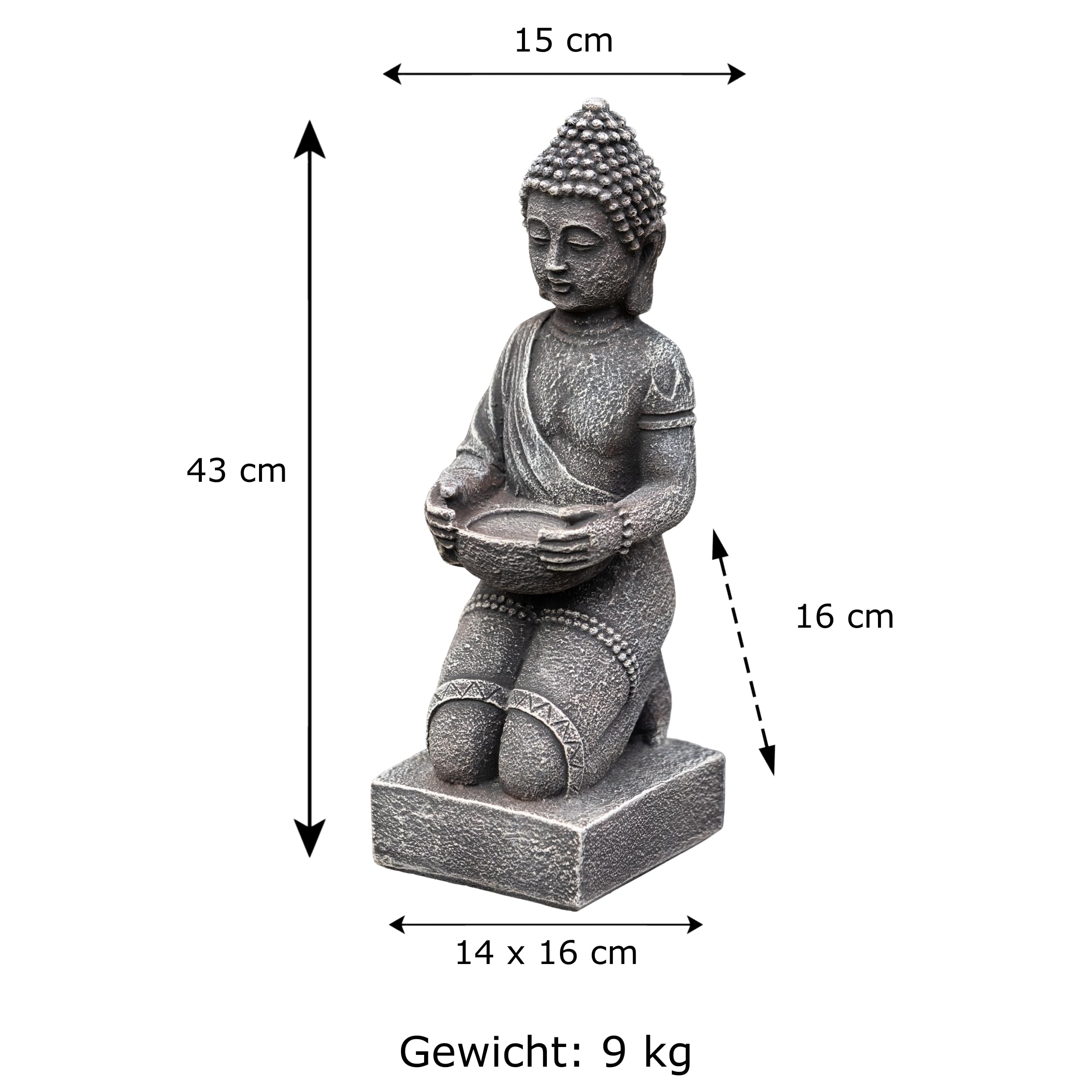 Bellissimo Buddha inginocchiato in pietra in ghisa resistente al gelo, multicolore, 43 cm
