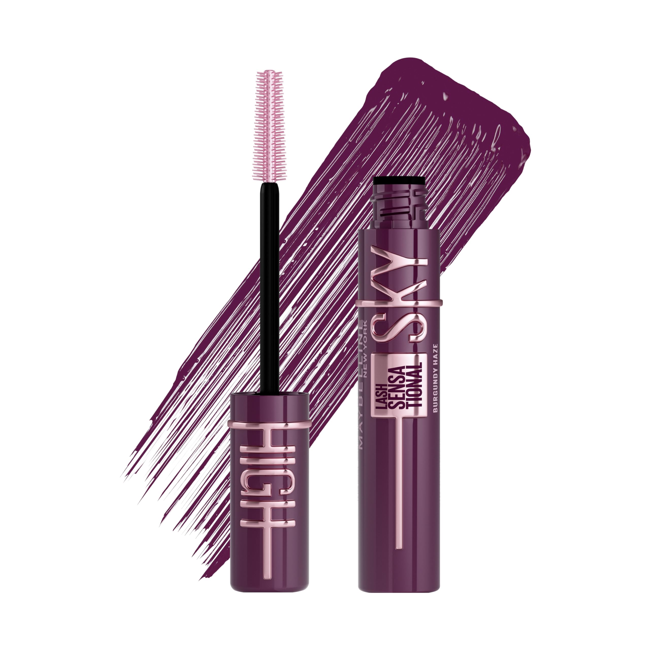 Maybelline New York Sky High Burgundy Haze Mascara für extreme Länge & volles Volumen, Wimperntusche in edlem Weinrot/Burgunder, Tower Flex Bürste & Bambusextrakt für definierte & lange Wimpern