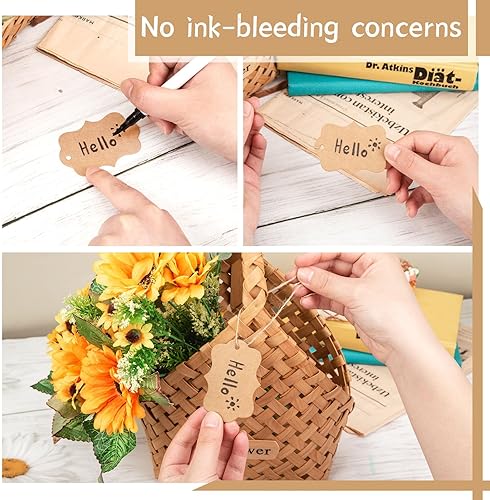 Miniatura 4 de SallyFashion 150 etiquetas de papel kraft marrón, etiquetas de regalo festoneadas de 1.9 x 2.75 pulgadas con cuerda