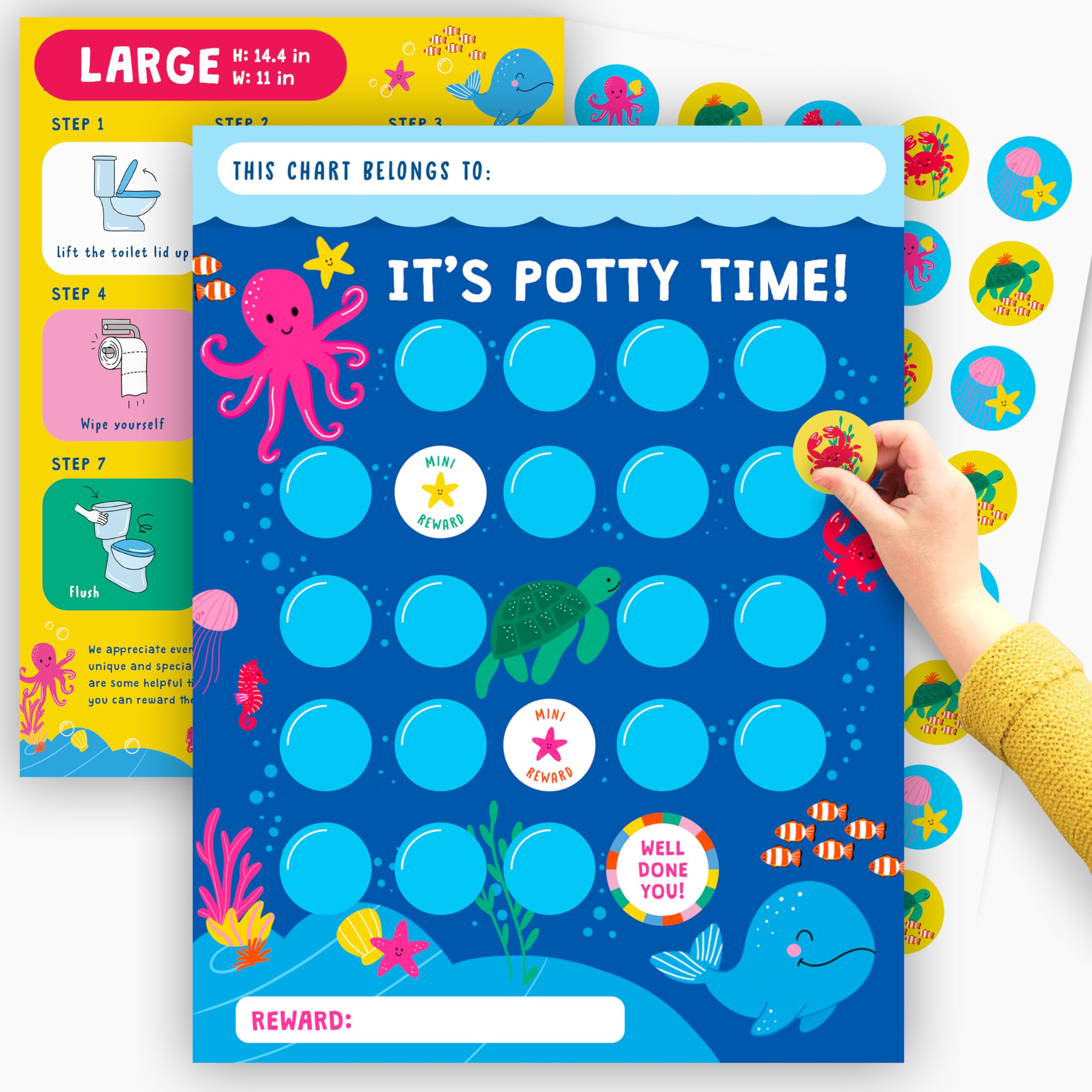 Potty Training Reward Chart x10 pcs - Under The Sea Training Chart for Kids - Toilet Habit Training Chart - Behavior Chart for Boys Girls - Comes with Incentive Sticker Chart
