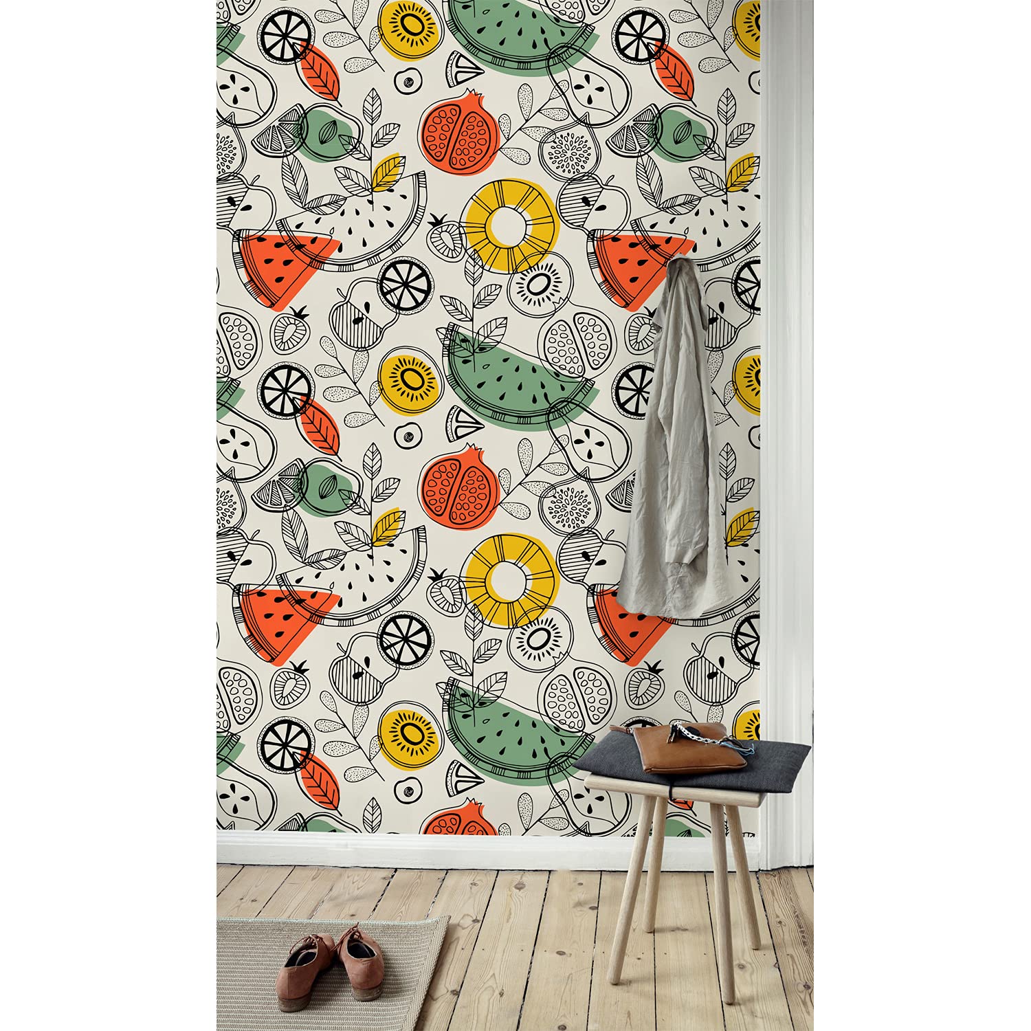 Papier peint intissé 208x146 cm Contours de fruits pour décoration murale de salon