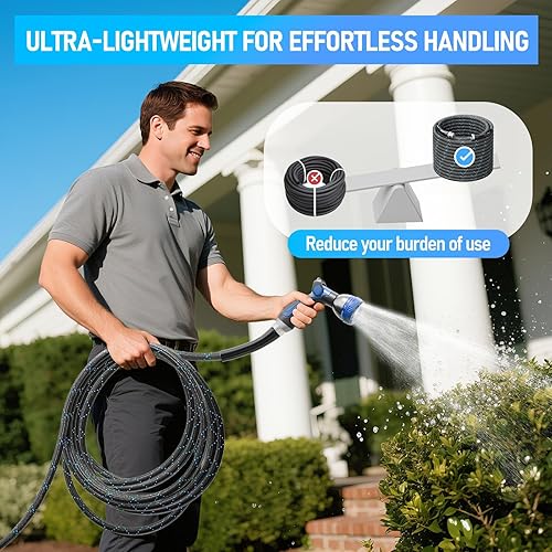 Miniatura 6 de SPECILITE Manguera de jardín de 50 pies, manguera de agua flexible de 3 capas con boquilla rociadora de 8 patrones, manguera de acero inoxidable