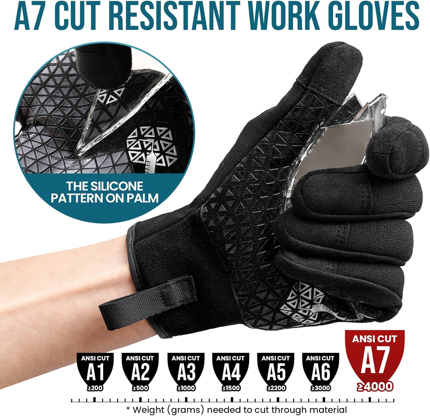 TAILI Level 3 Needle, Level 5 Puncture Resistant Work Gloves for Gardening, Touchscreen, Breathable, Grip Enhanced A7 Cut Resistant Safety Gloves, Black, Small (S), 1 Pair