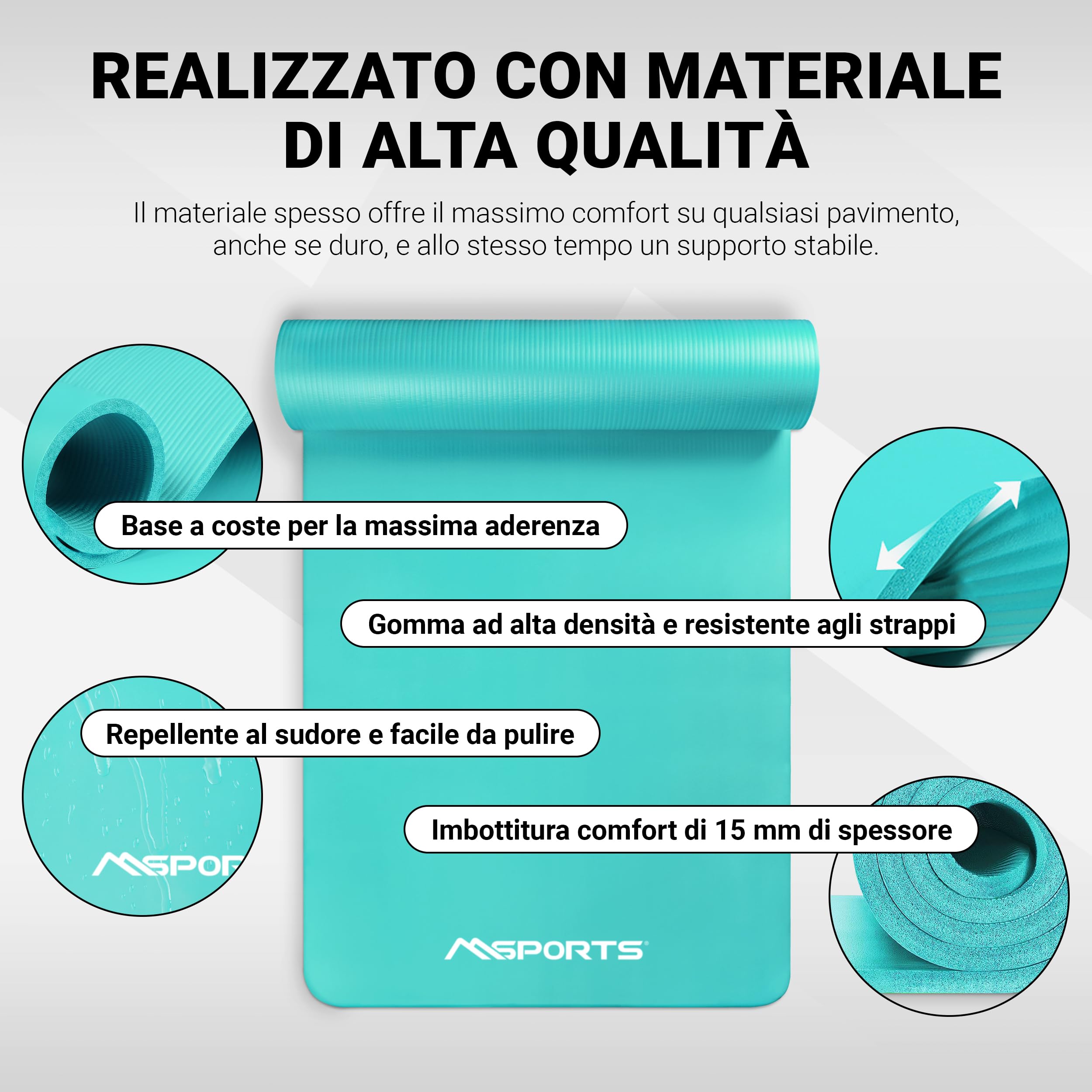 MSPORTS Tappetino Fitness & Yoga Premium antiscivolo – vari formati e colori – Mat da Ginnastica Premium per casa, palestra e Pilates