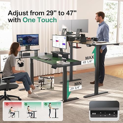 Miniatura 13 de JWX Escritorio ajustable de pie, escritorio eléctrico en forma de L de 63 pulgadas para juegos con ruedas de bloqueo, soporte para tazas, gancho