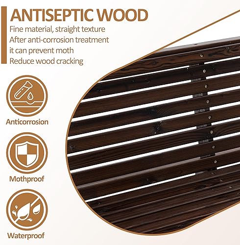 Miniatura 6 de Finnhomy Marco de columpio de madera resistente de 880 libras, banco de madera para columpio de patio con cadenas para colgar, marco en A mejorado