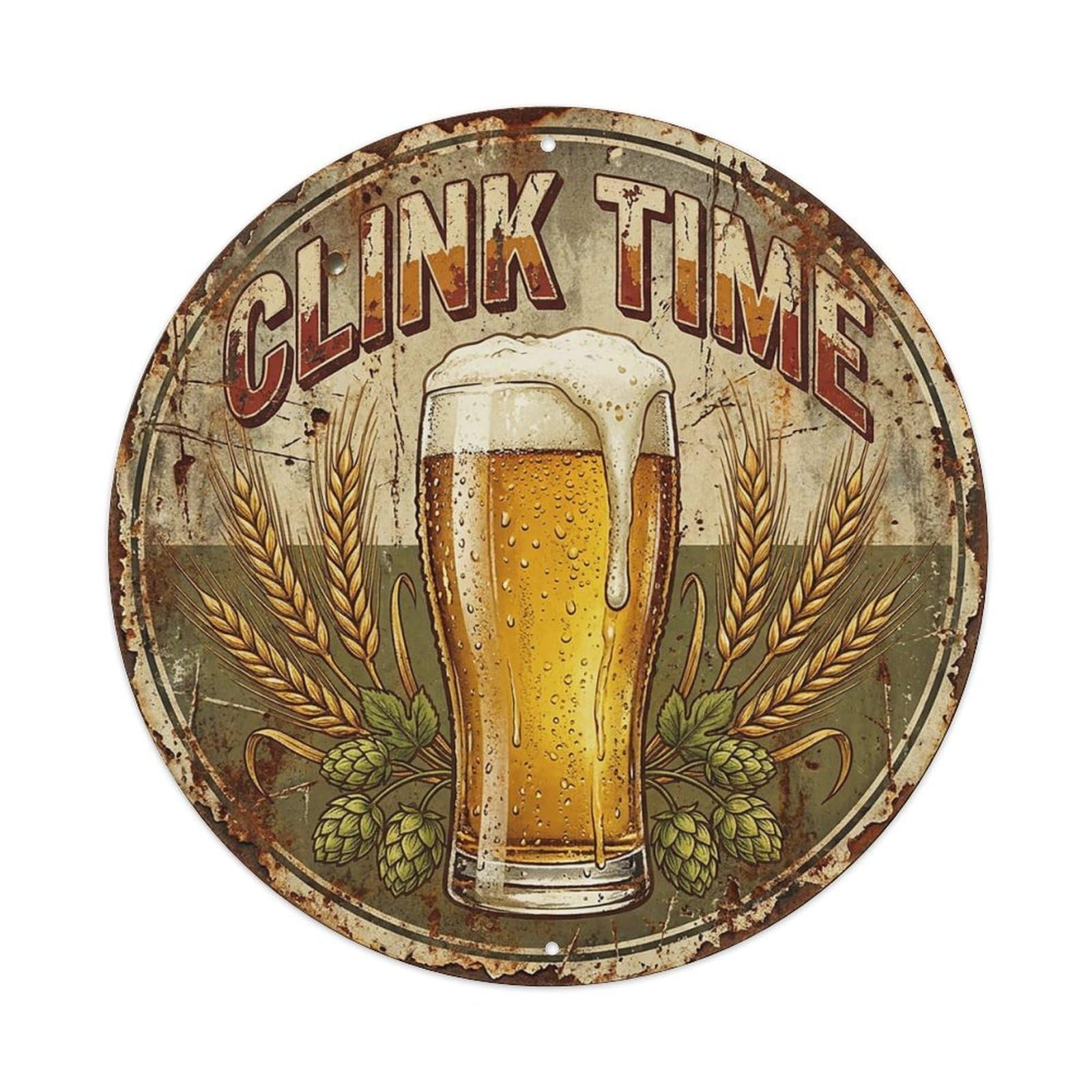 Vintage Beer Hops Clink Time Retro Bar for Pub Vintage Metal Tin Sign Plaque Wall Decor for Cafe, Club Bar, Office, Garden Metal Poster 8x8Inch