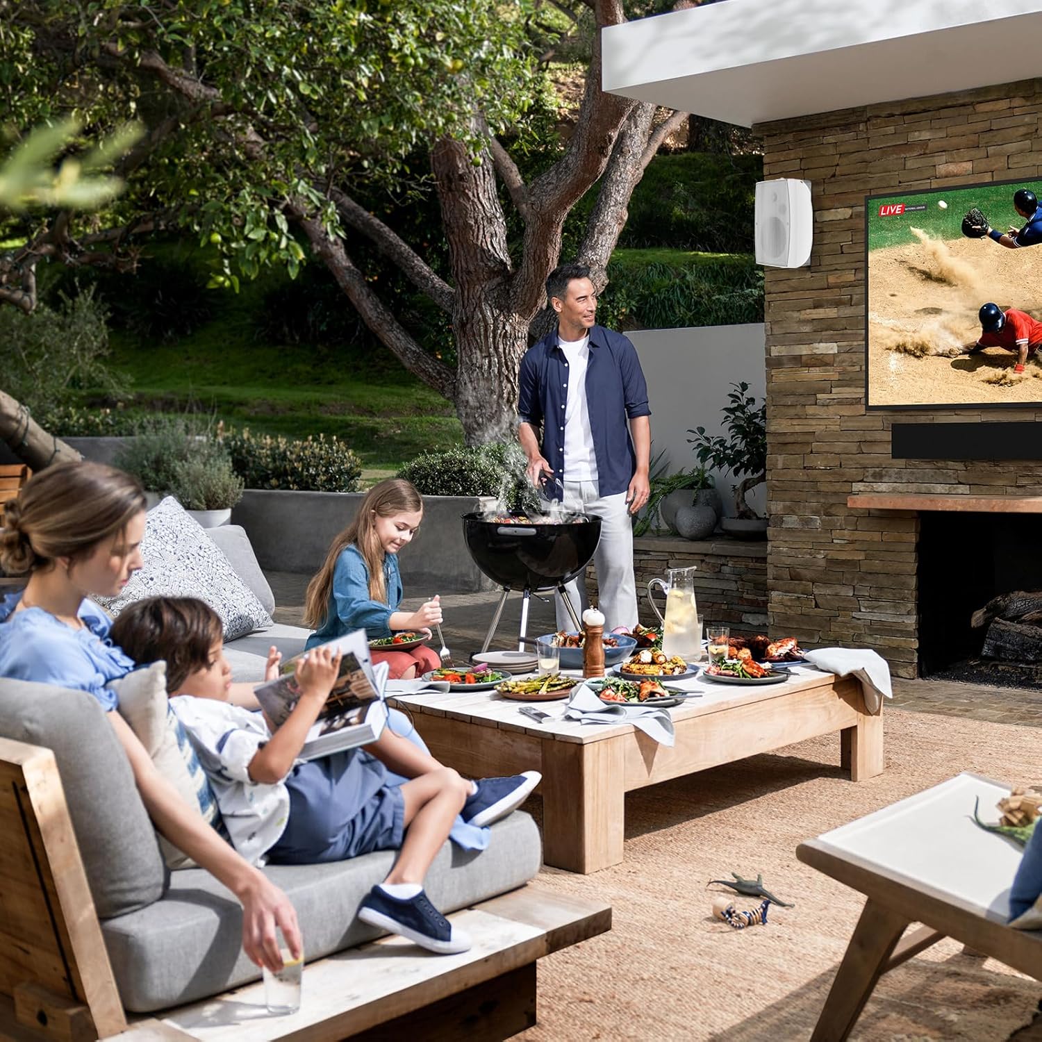 6.5 Inch Max 800W Outdoor Bluetooth Speakers Waterproof Wired with Multifunctional Amplifier Wall Mount Outdoor Speaker System for Patio Garden Poolside Home(4 Speakers,White) - Image 8