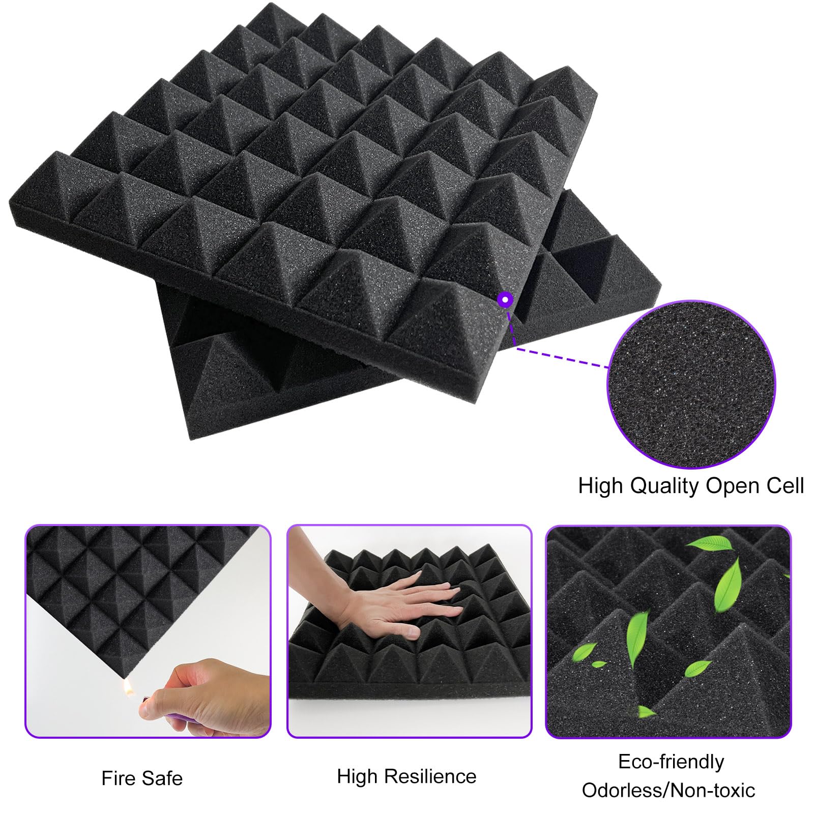 Snapklik.com : Thick Acoustic Foam Panels, 12 X 12 X 2 Inches 12 Pcs ...