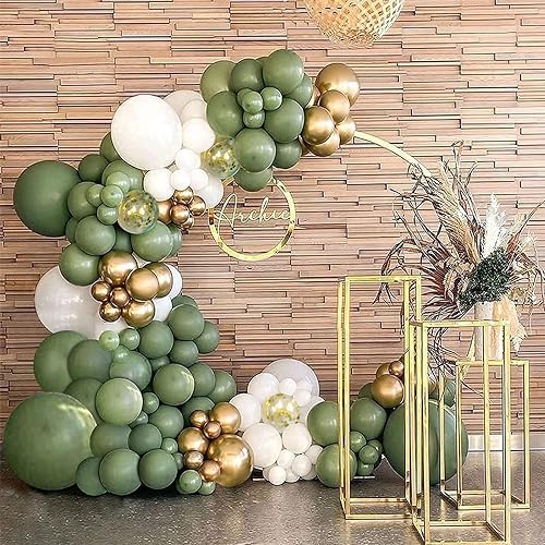 Miniatura 3 de CANREVEL Kit de arco de guirnalda de globos de color verde salvia, globos de confeti de oro blanco, globos de látex verde retro para fiesta de