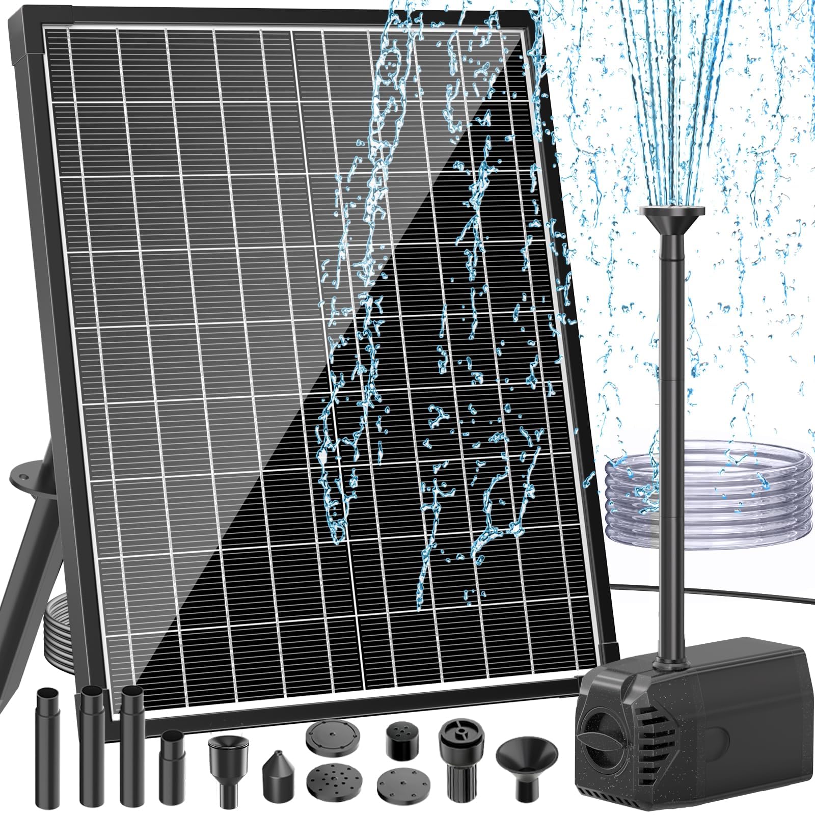 Antfraer Solar Water Pump, 25W Solar Fountain Pump 410GPH Flow Adjustable with 16.5FT Cord,Solar Pond Pump with 6.6FT PVC Tubing for Fish Pond Pool Garden Waterfall Hydroponics DIY Water Features