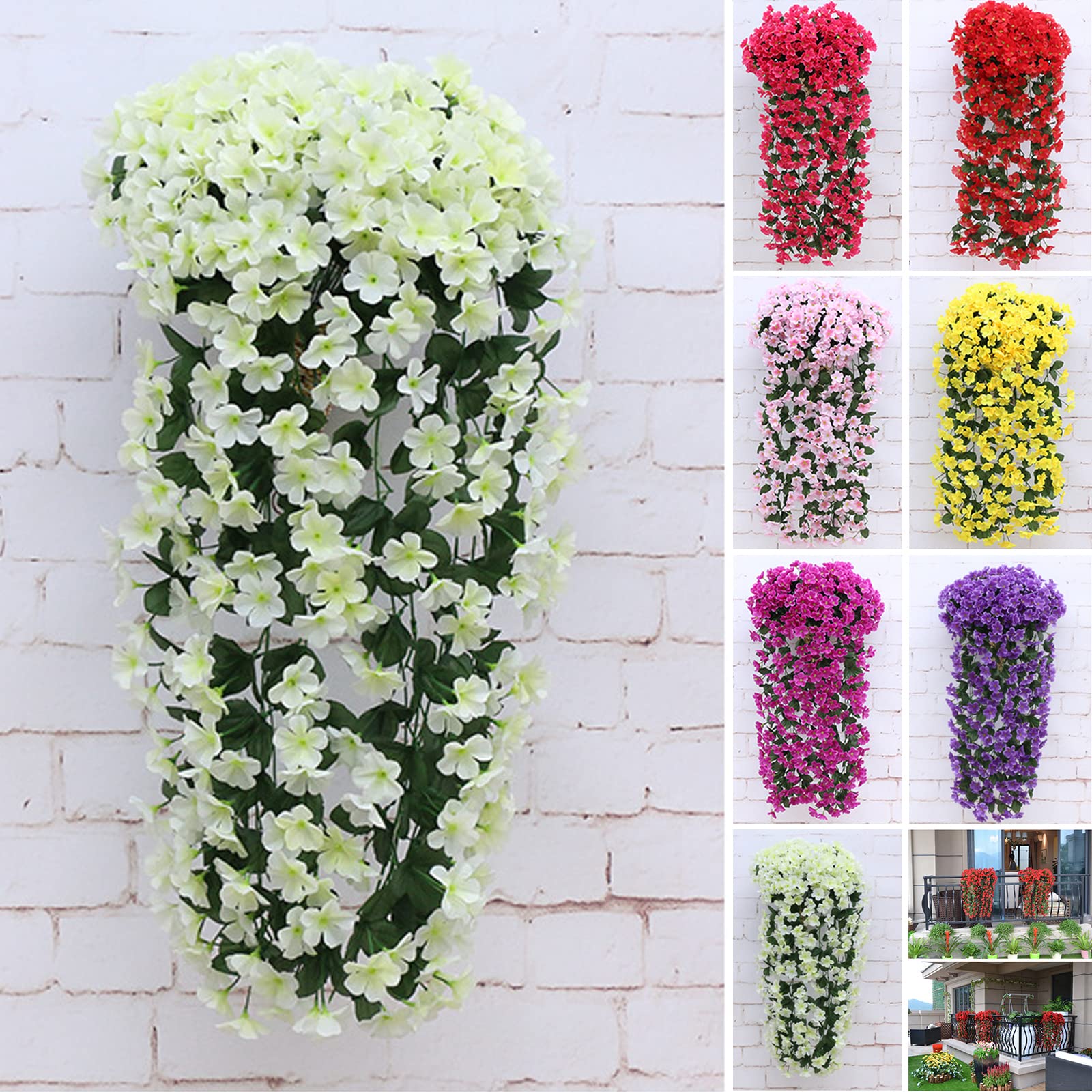 Vivid Artificial Hanging Orchid Bunch, Artificial Long Hanging Bush Flowers Strings,Hanging Garland Vine Silk Flowers for Home Wedding GardenYard String Floral Decoration (White)