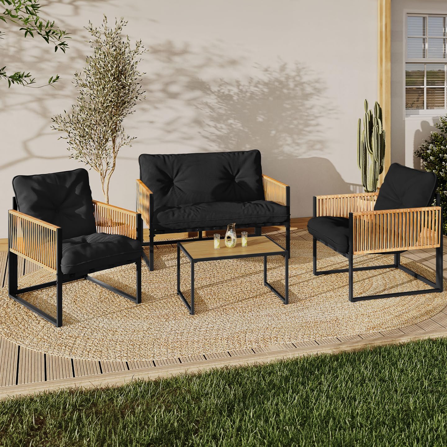 IDMarket - Salon de Jardin Bas Rio 4 Places Structure métal Noir