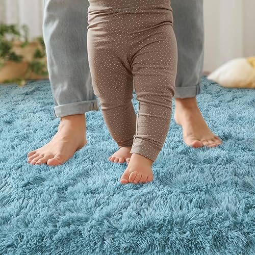 Miniatura 3 de YJ.GWL Alfombras de pasillo esponjosas para dormitorio, sala de estar, alfombra suave de pelo largo de 2 x 6 pies, alfombra de felpa verde turquesa