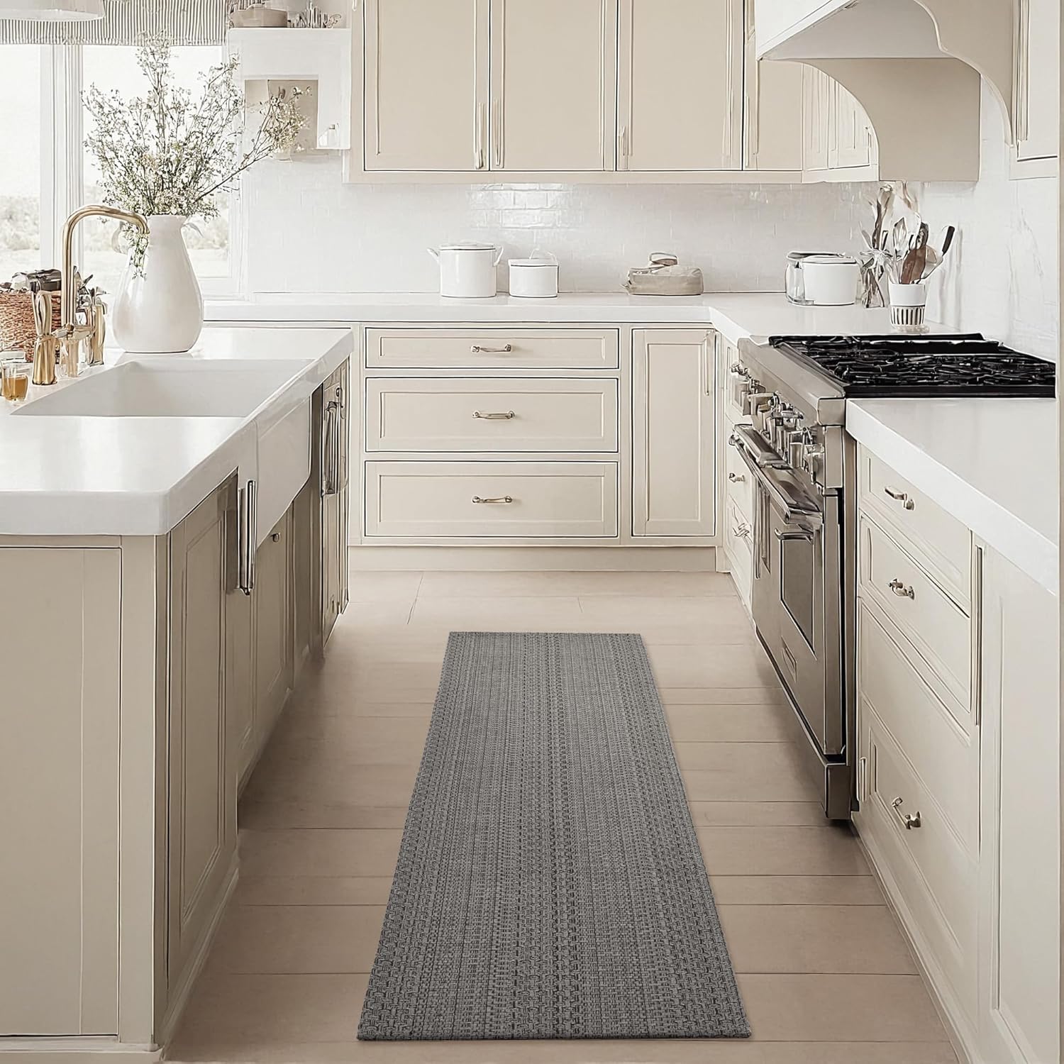 MatEssenz Runner Rug – Boho 2x6 ft Hallway Runner Rug Washable Non-Slip Entryway Rug with Rubber Backing, Grey, Machine Washable, Durable Hand-Woven Design for Home & Kitchen