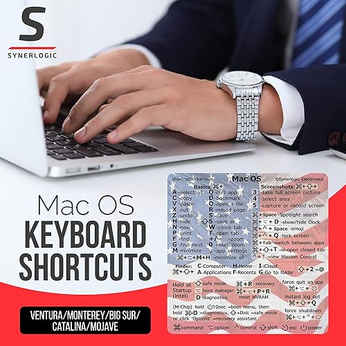Vista 58 de Synerlogic (5 unidades) Pegatina de atajos de Mac OS, calcomanías de teclado para macOS, vinilo laminado sin residuos, hoja de trucos para MacBook