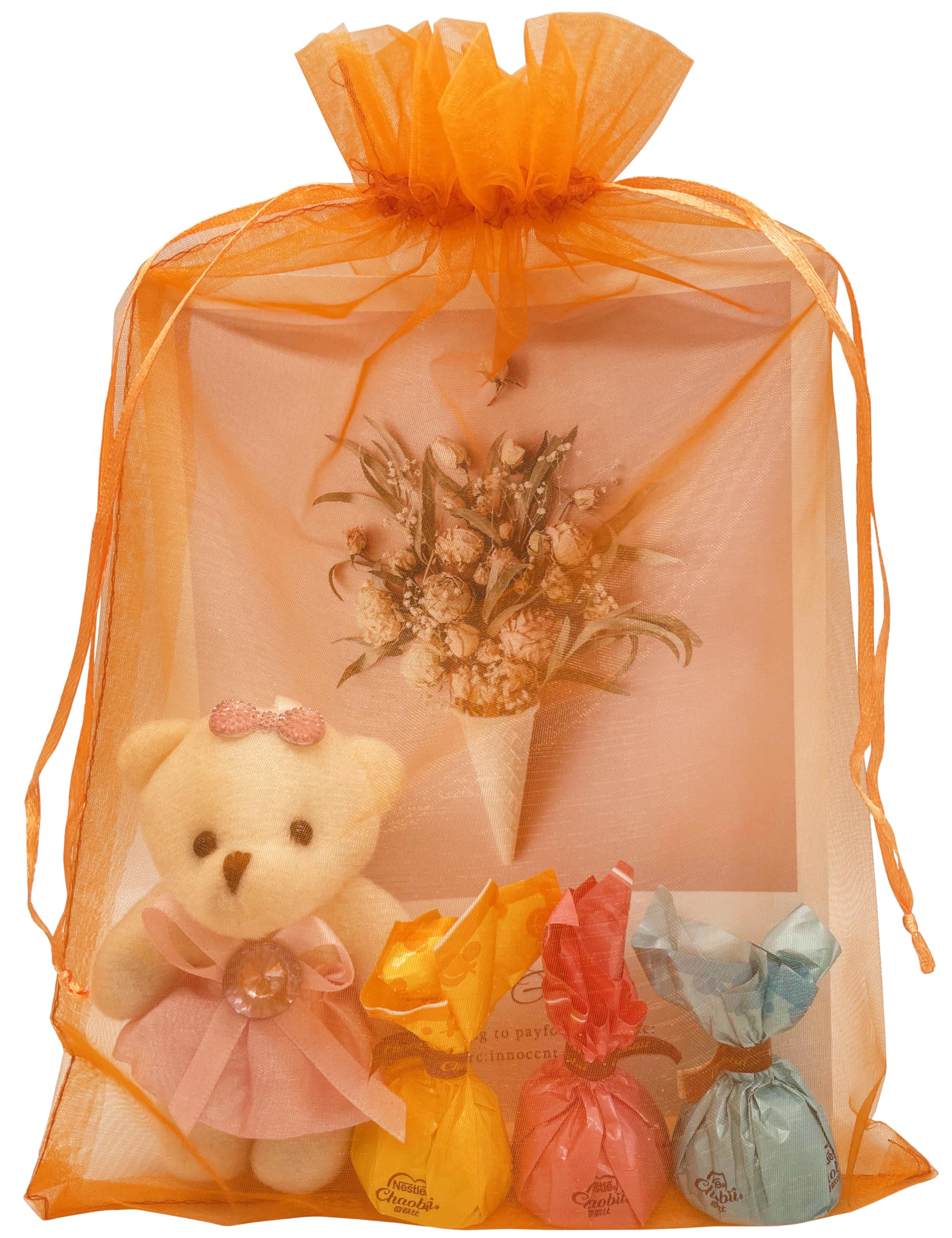 50 Pack Orange Organza Gift Bags 8X12 inch Halloween Mesh Drawstring Goodie Candy Treat Bag for Kids Halloween Easter Party Favor