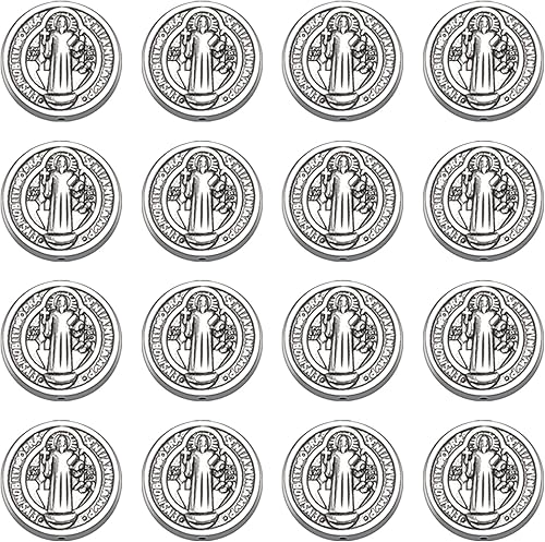30 cuentas espaciadoras de medalla de Jesús Cruz de San Benito de aleación de 0.59 pulgadas (0.591 in), abalorios de religión, cuentas sueltas,