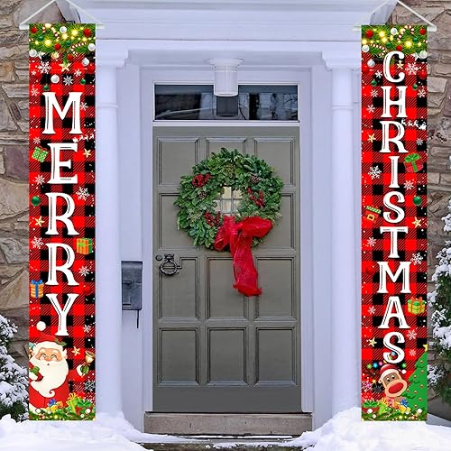Miniatura 3 de Avezano Decoraciones navideñas de búfalo rojo a cuadros para puerta de Navidad, decoraciones de Navidad para interiores y exteriores