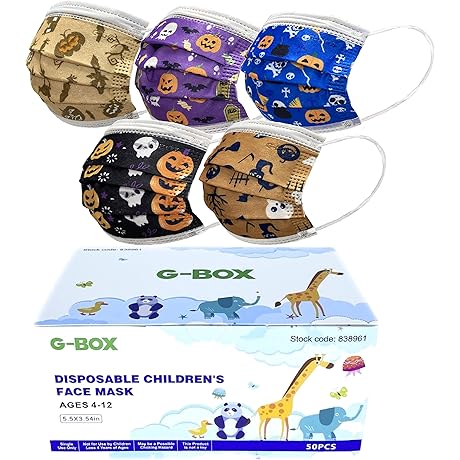 50-Pack Kids Face Masks for Autumn: Disposable, 3-Ply, & Vibrant Designs