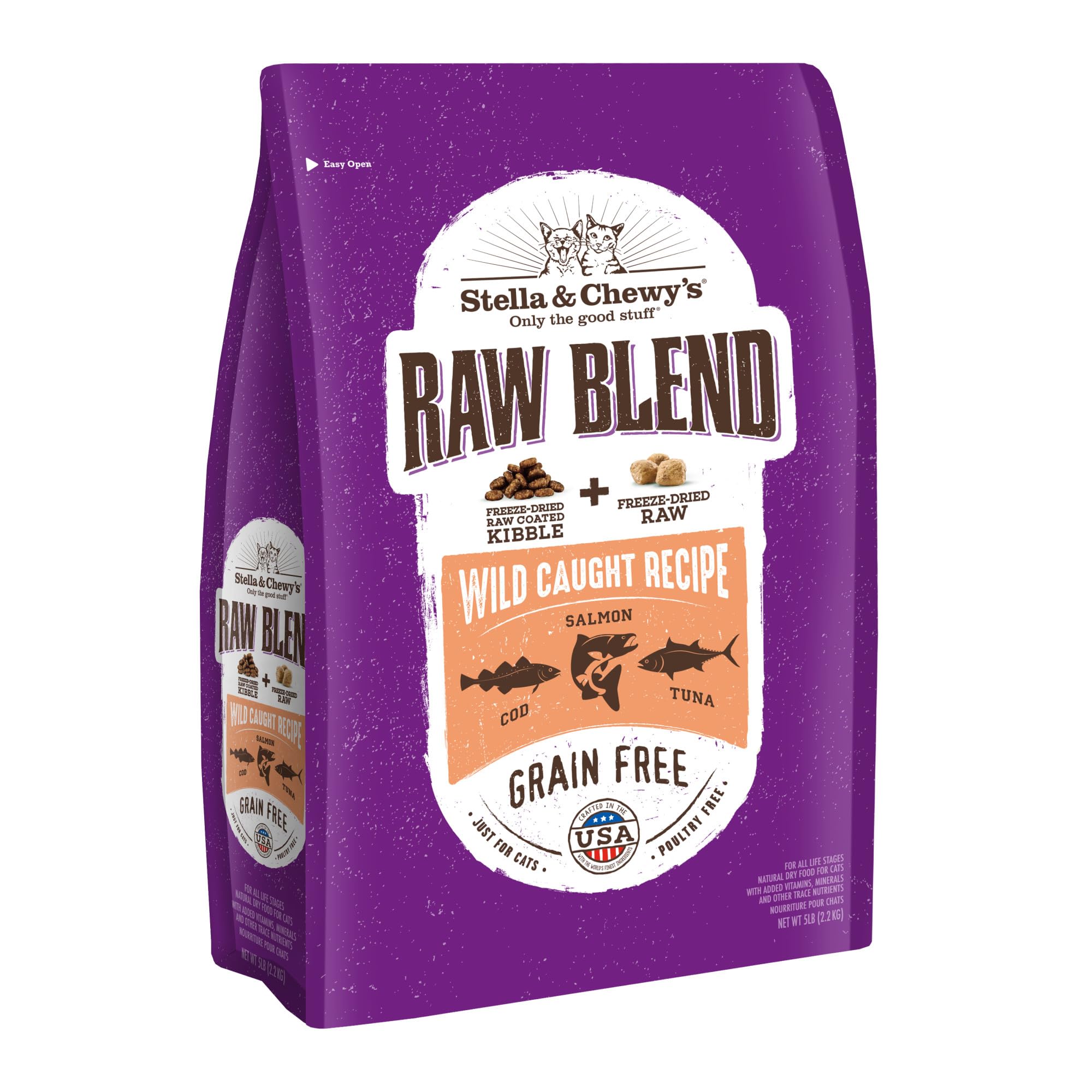 Stella & Chewy's Raw Blend Premium Kibble Cat Food – Grain Free, Protein Rich Meals – Wild-Caught Fish Recipe – 5 lb. Bag