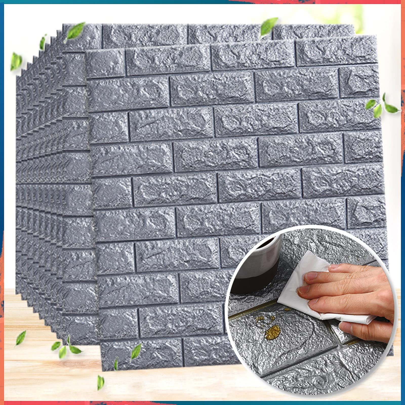 Wolpin 10 Pcs 3D Silvery Grey Brick Wallpaper for Wall PE Foam Wall Stickers Self Adhesive DIY Wall Decor (70 x 77cm, Appx. 58Sq Feet) (B09NQKYG5Q) Amazon Price History, Amazon Price Tracker