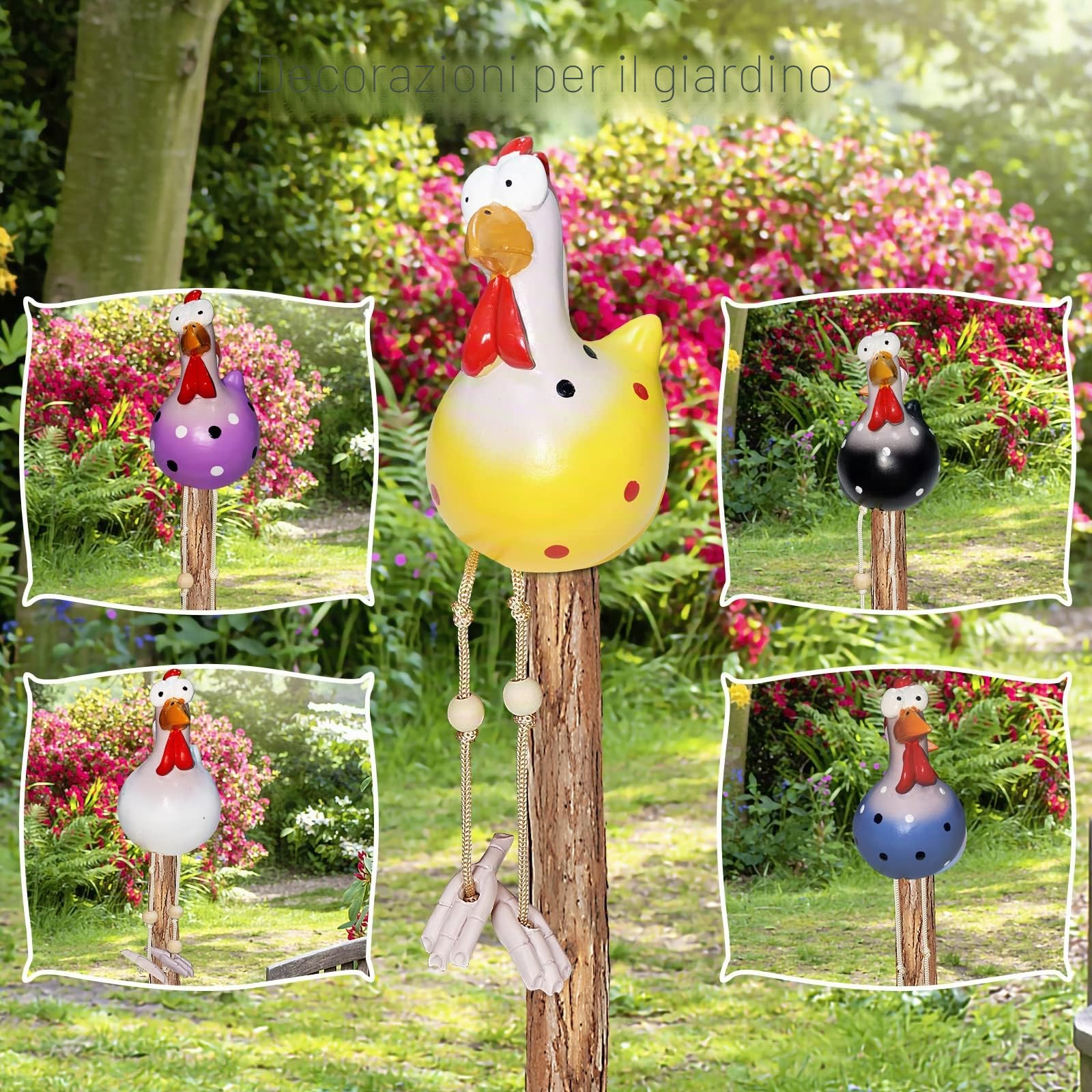 Hopeful Galline di ceramica, decorazione da giardino, originale e compatta, adatta per arredare il giardino, il balcone, ambienti vari e la camera da letto, 5 pezzi