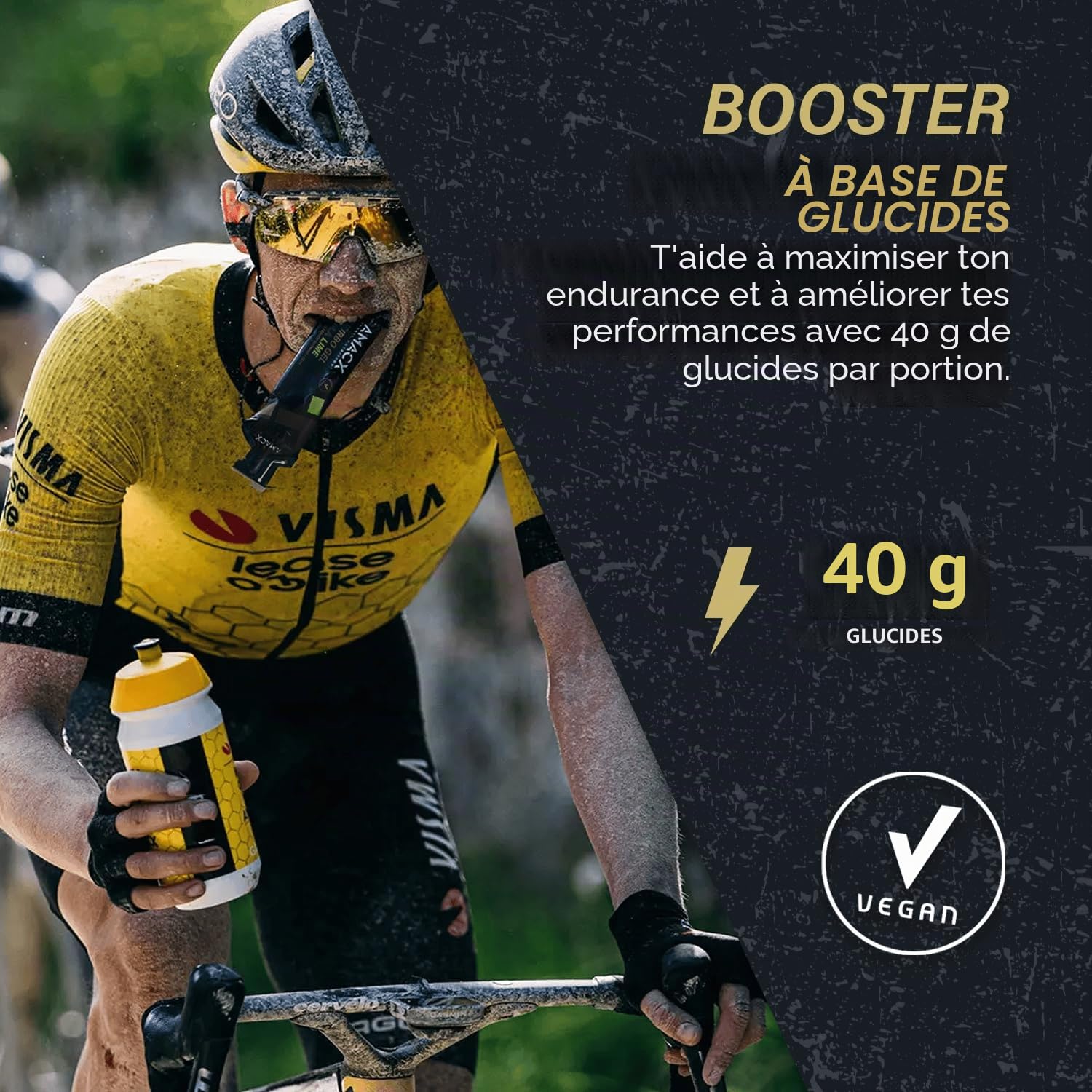 AMACX Turbo Energy Gel – Gel Energetique Velo et Course a Pied – Electrolyte & Minéraux – 12 x 60 ml – 40g de Glucides par Sports Gel avec Caféine – Ratio 1:0,8 Glucose:Fructose – Cassis/Caféine