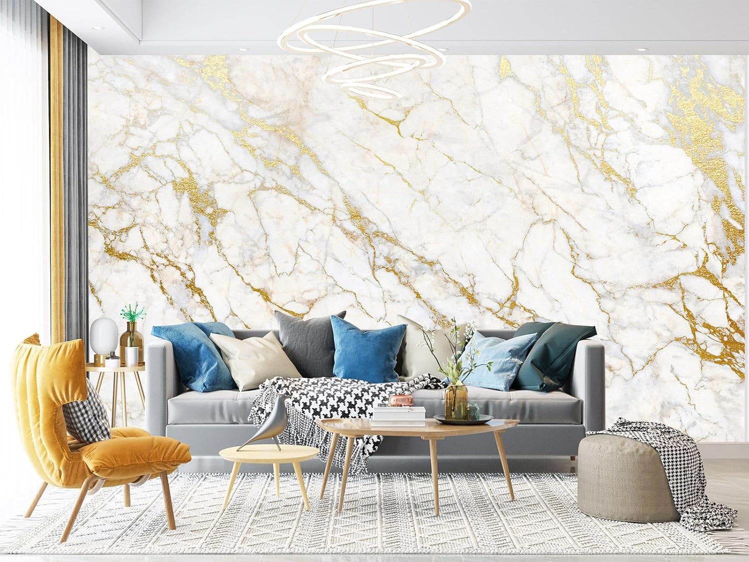 Golden Marble Wall Mural Wallpaper for Bedroom 137" x 102"(W x H) No.23 137" x 102"