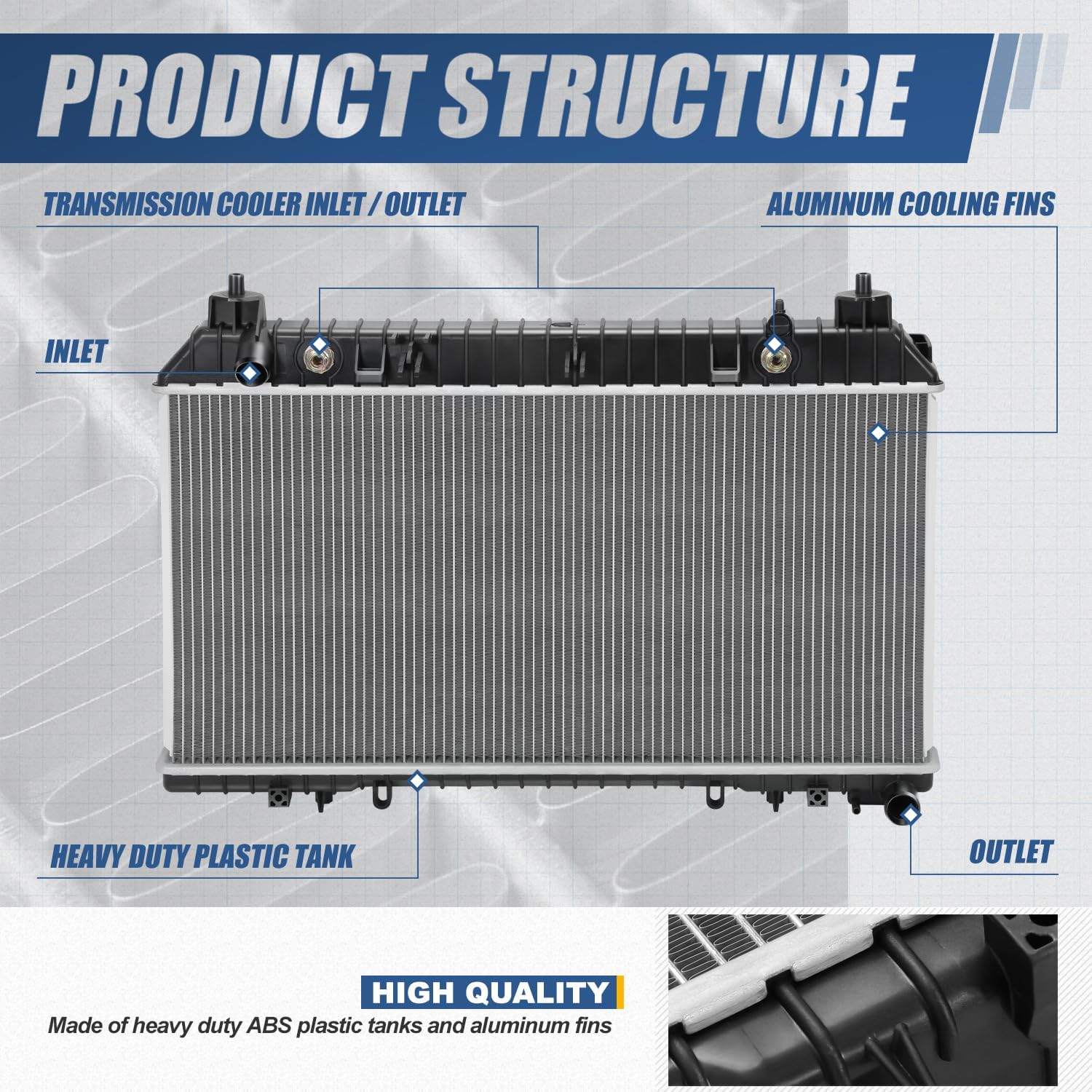 Auto Dynasty Radiator Compatible with 2010-2011 Chevy Camaro, Aluminum Radiator, 1-Row Radiator w/Transmission Oil Cooler, GM3010534, DPI 13141