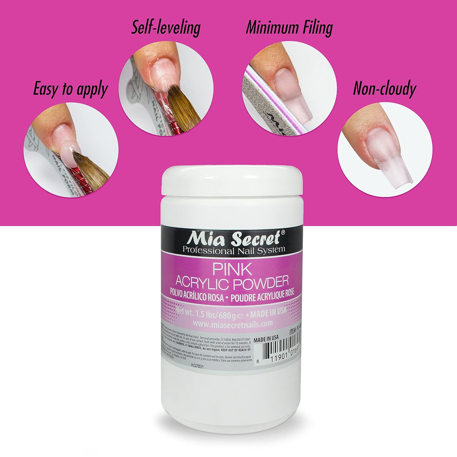 Mia Secret pink Acrylic Powder 1.5 lbs - Made in USA