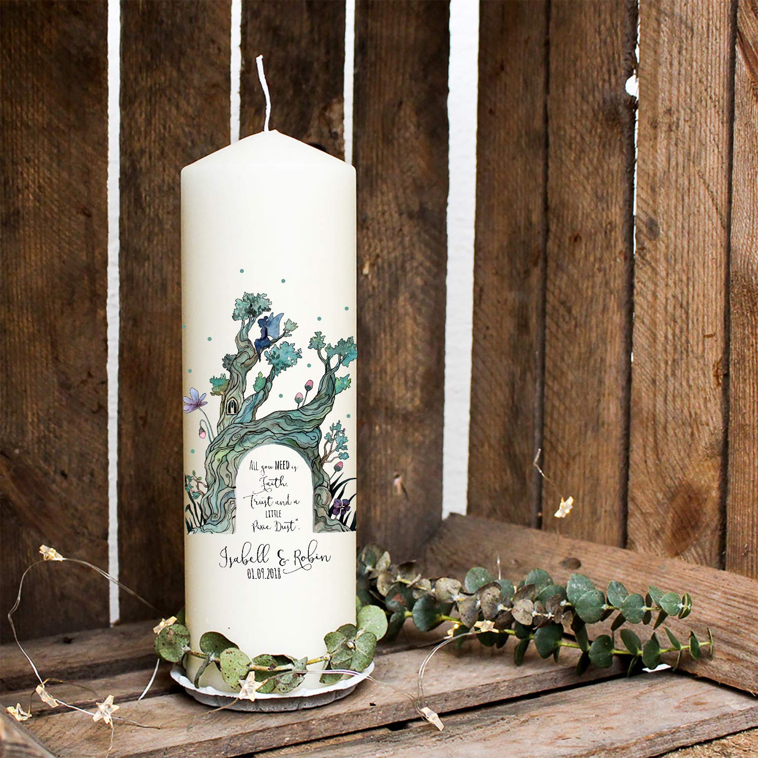 Hochzeitskerze Kerze zur Hochzeit Trauung Traukerze mit Elfe in Baum Spruch Wunschnamen & Datum wk65 ilka parey wandtattoo-welt®